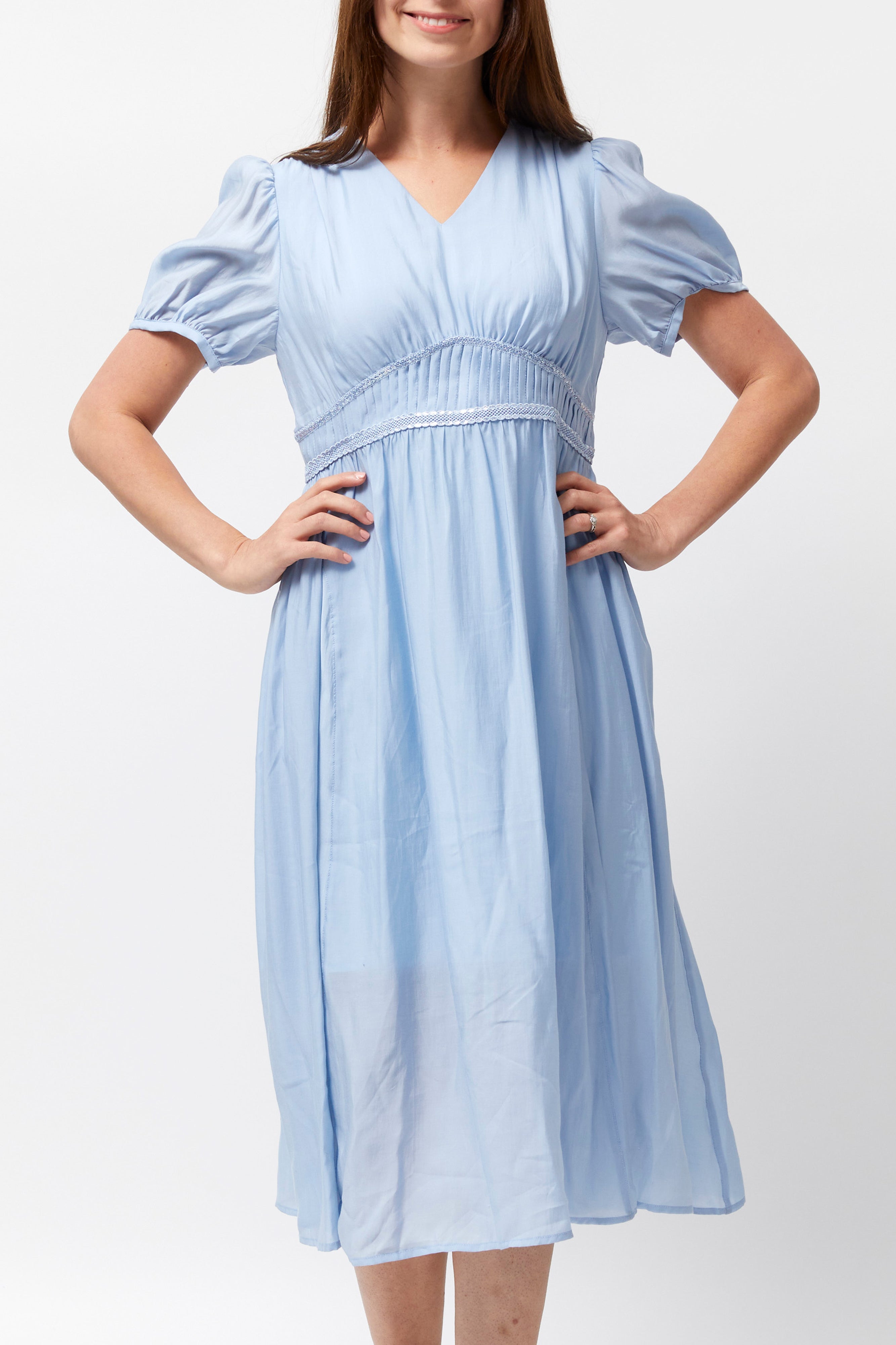 Women's Empire Pleats Dress (Koolkutela Blue)