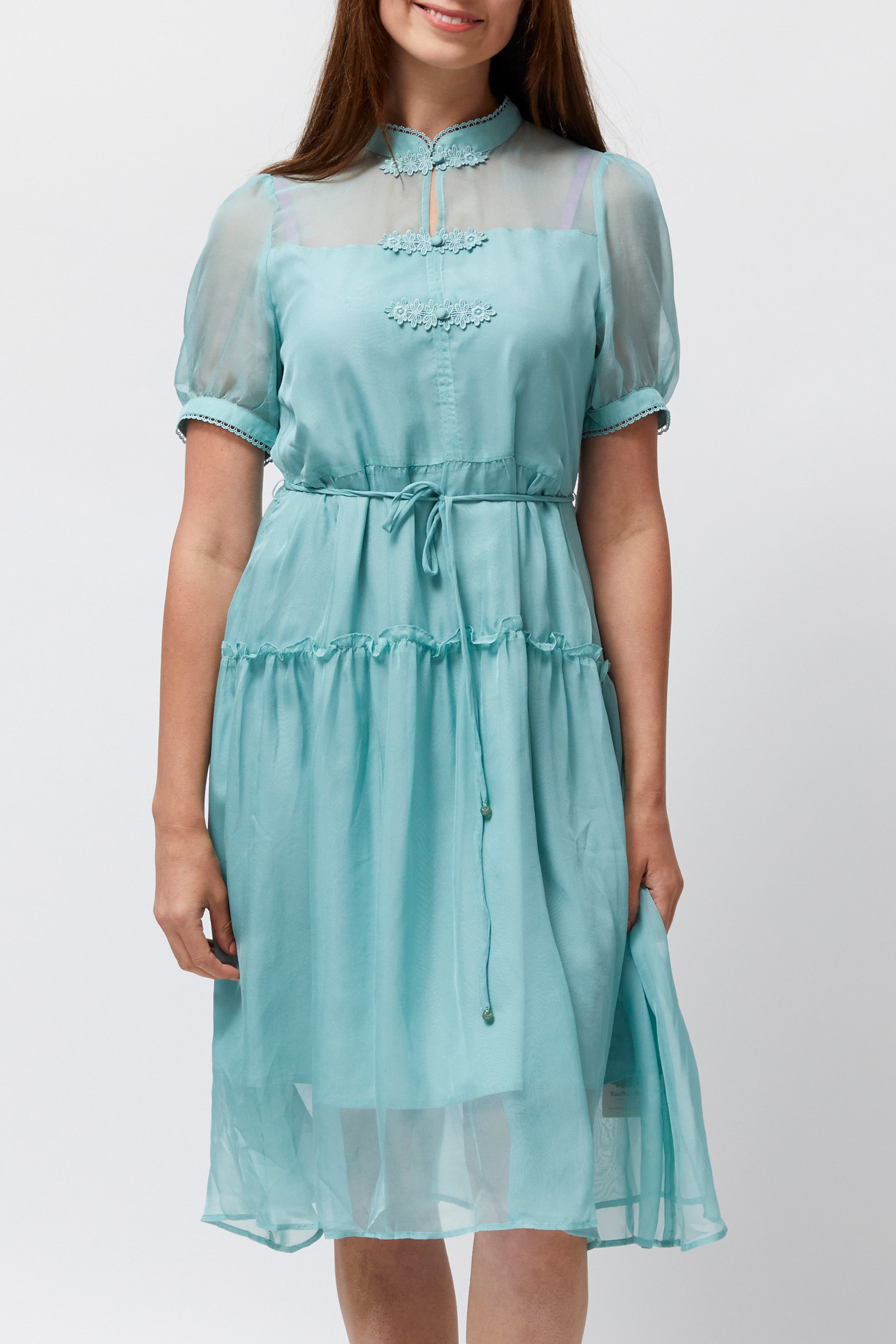 Women's Band Collar Dress (Tiffany Blue)