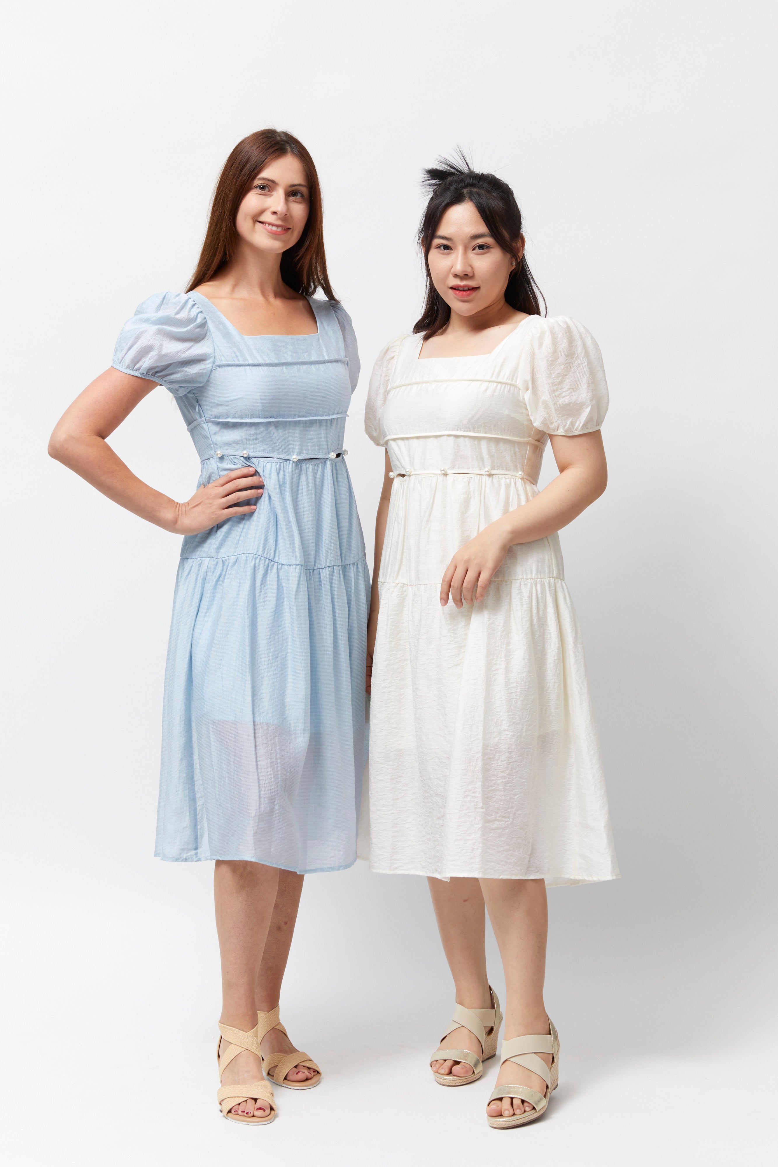 Women's Beaded Waist Dress (Cream)