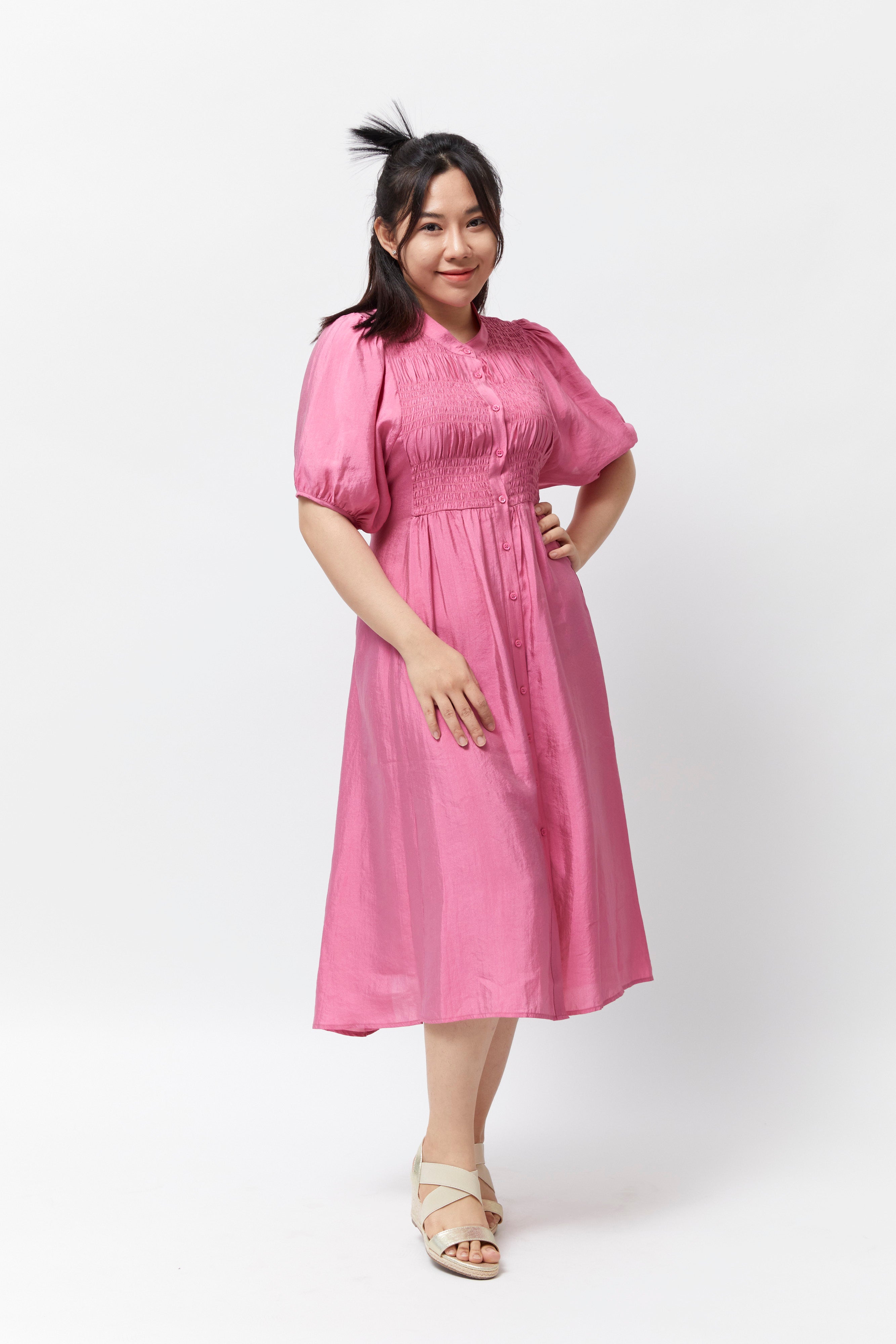 Women's Smocking Dress (Hot Pink)