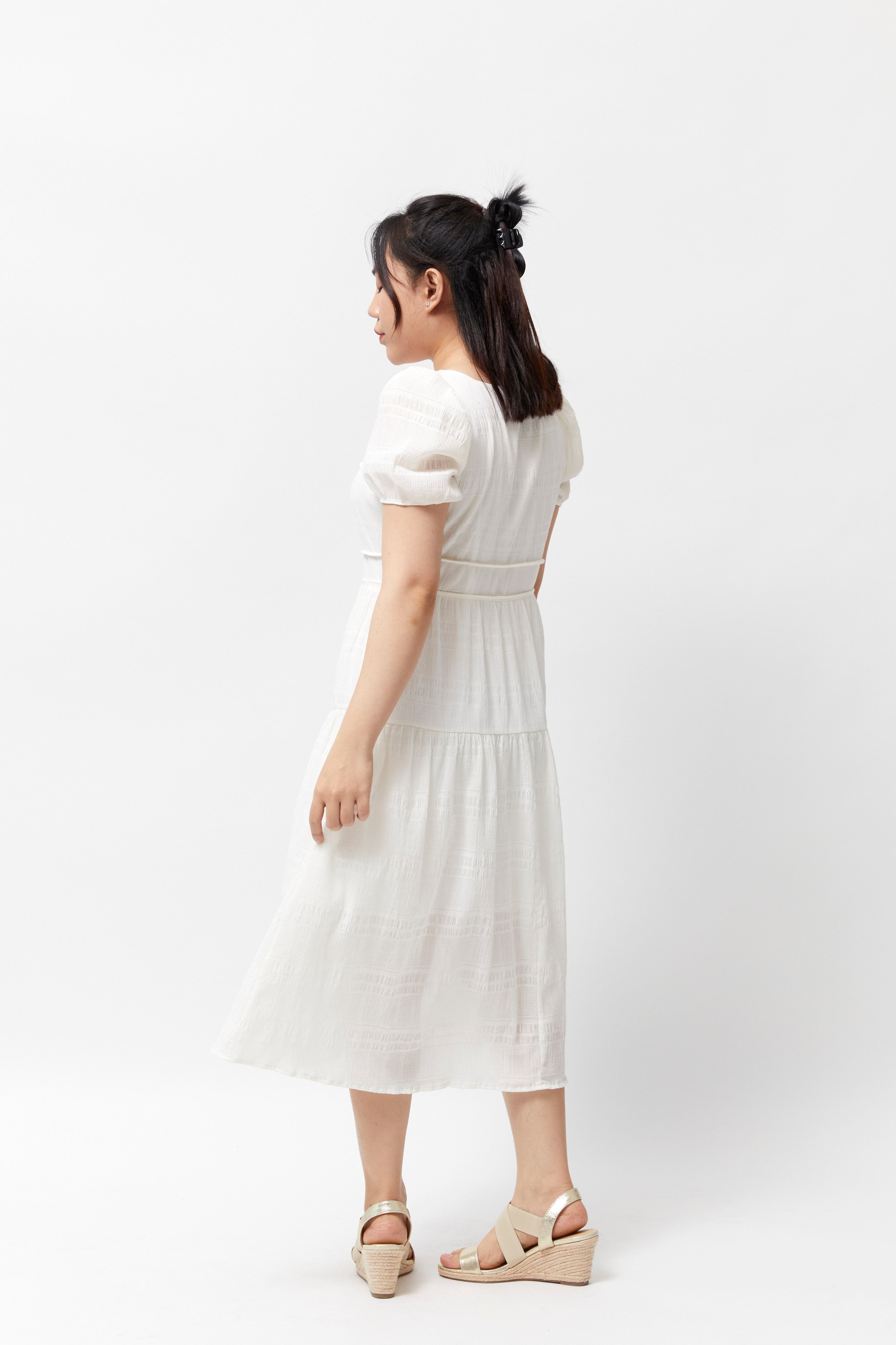 Women's Beaded Waist Dress (Cream)