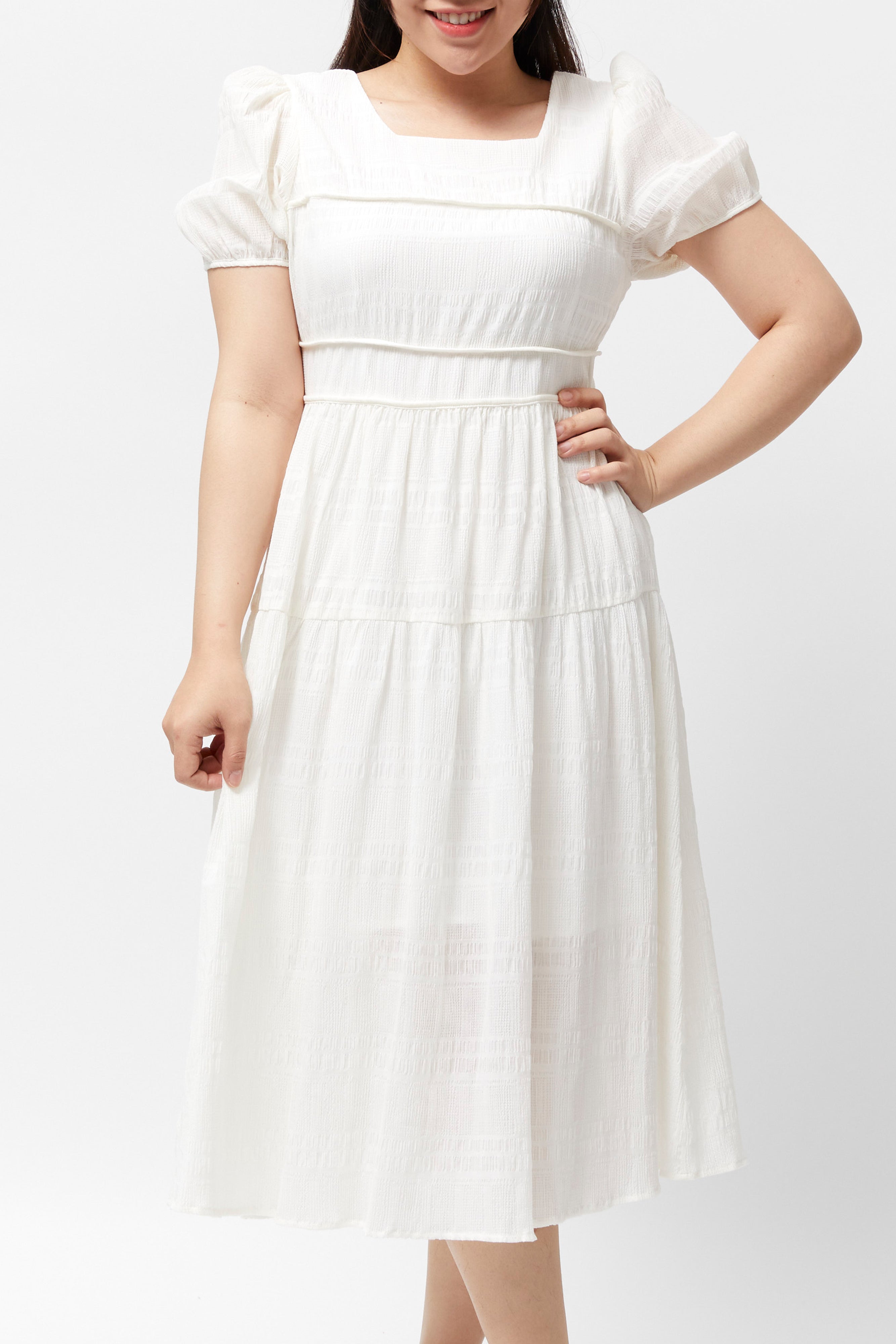 Women's Beaded Waist Dress (Cream)