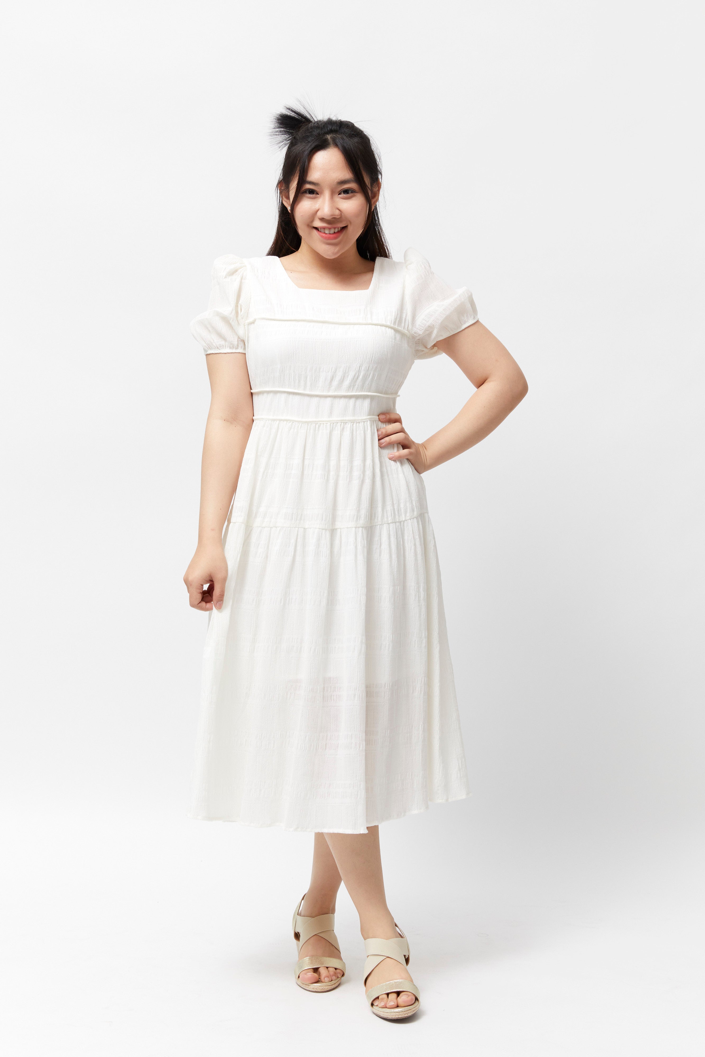 Women's Beaded Waist Dress (Cream)