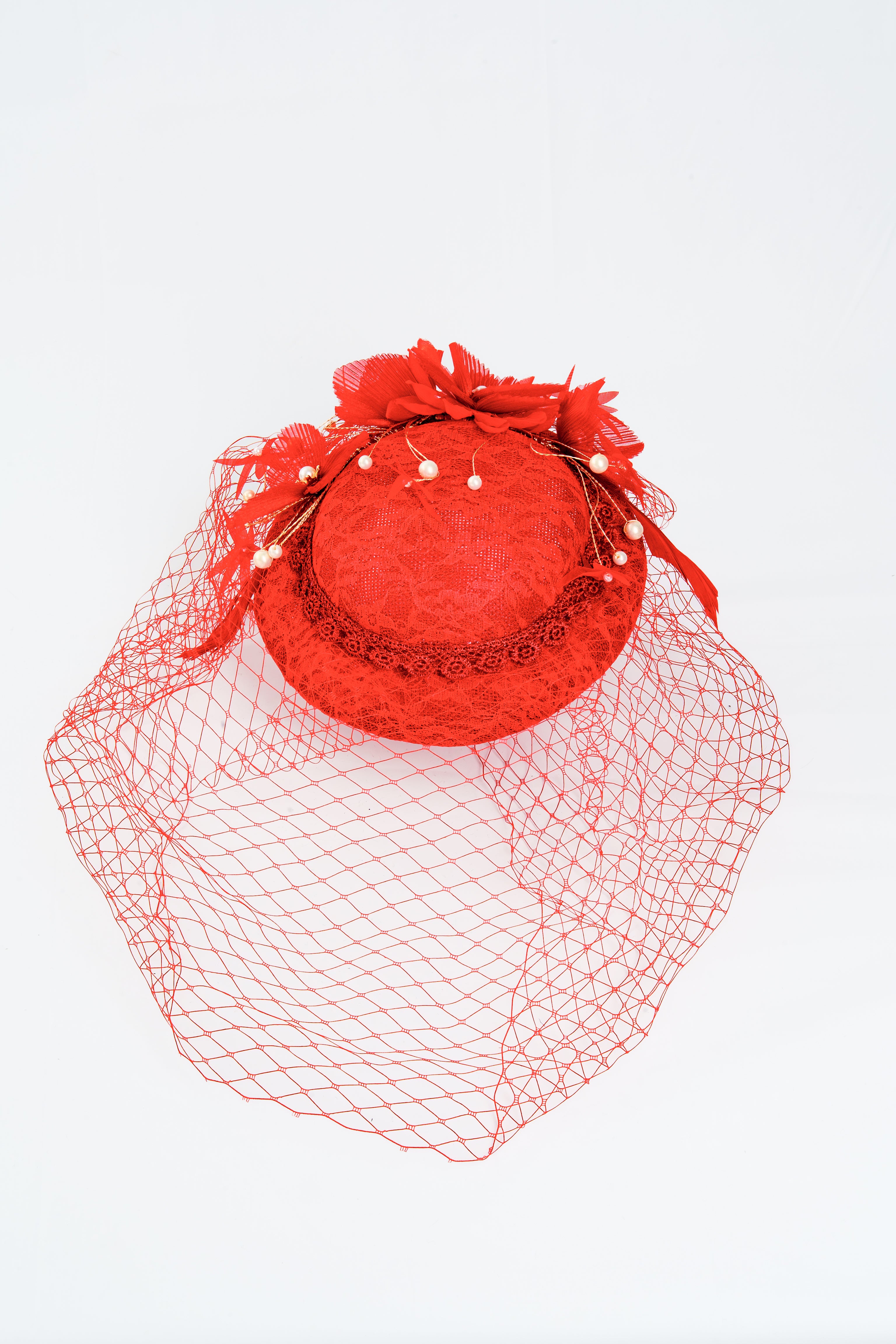 Lace Pleats Flower with Pearls Fascinator