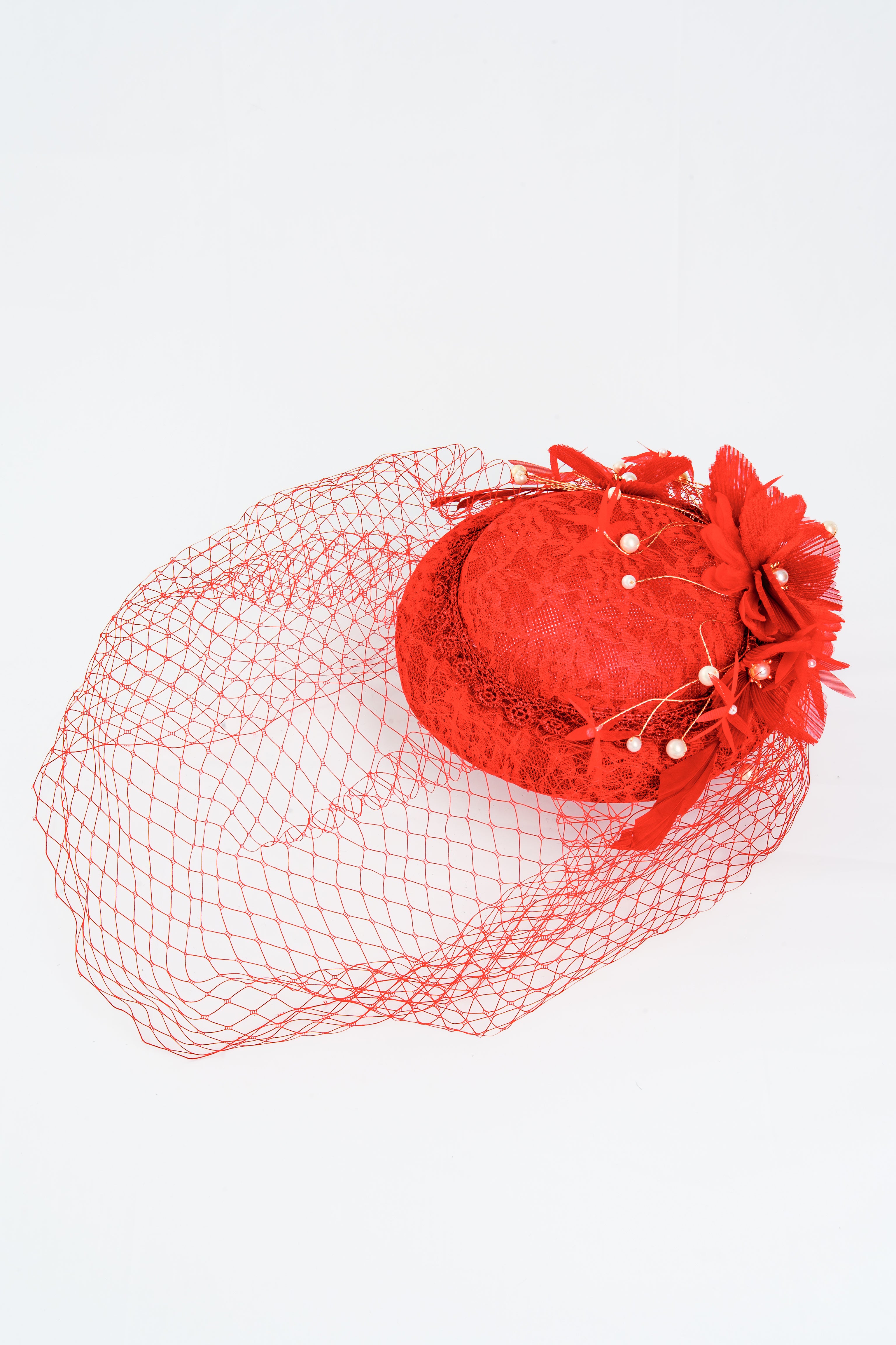 Lace Pleats Flower with Pearls Fascinator