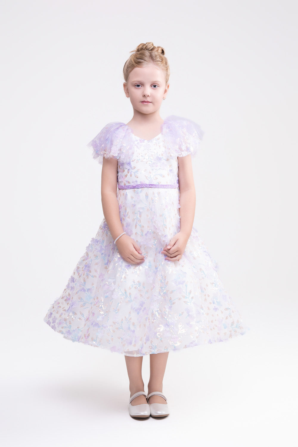 Flower Applique Lace Dress (Light Wisteria)