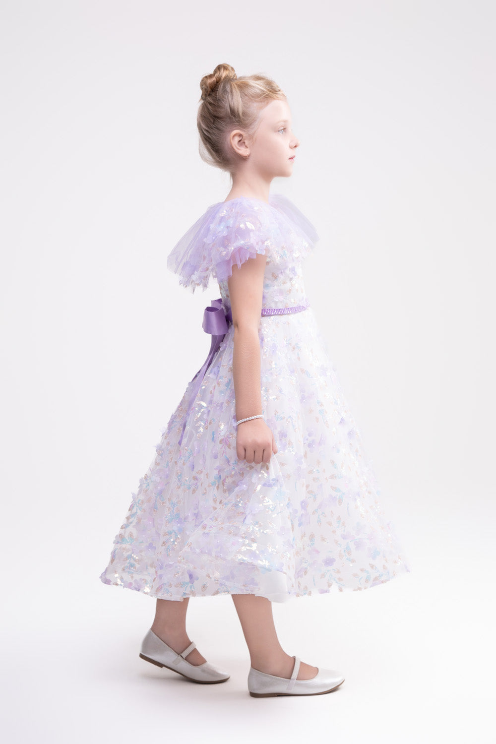 Flower Applique Lace Dress (Light Wisteria)