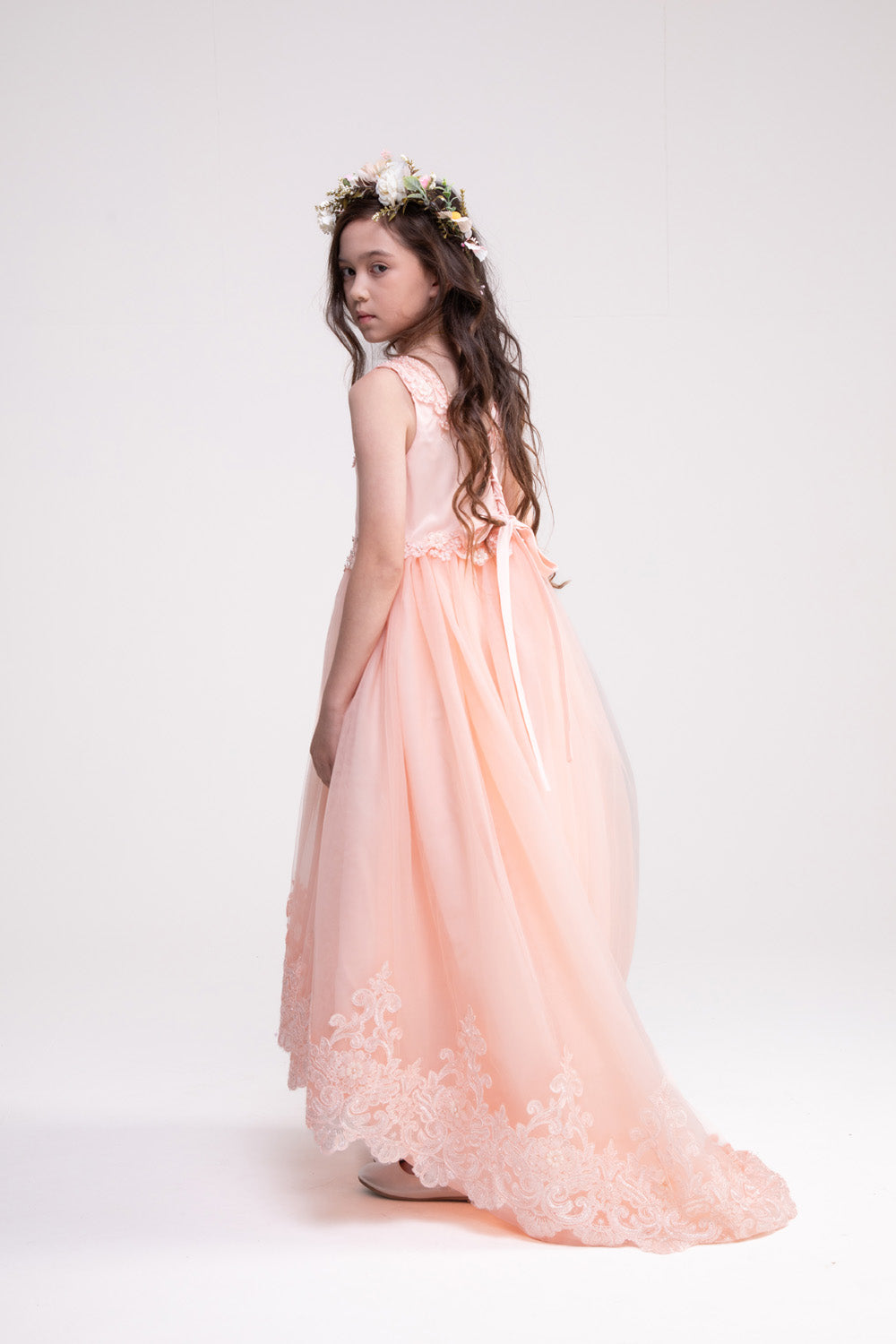 Lace Long Trail Peach Dress