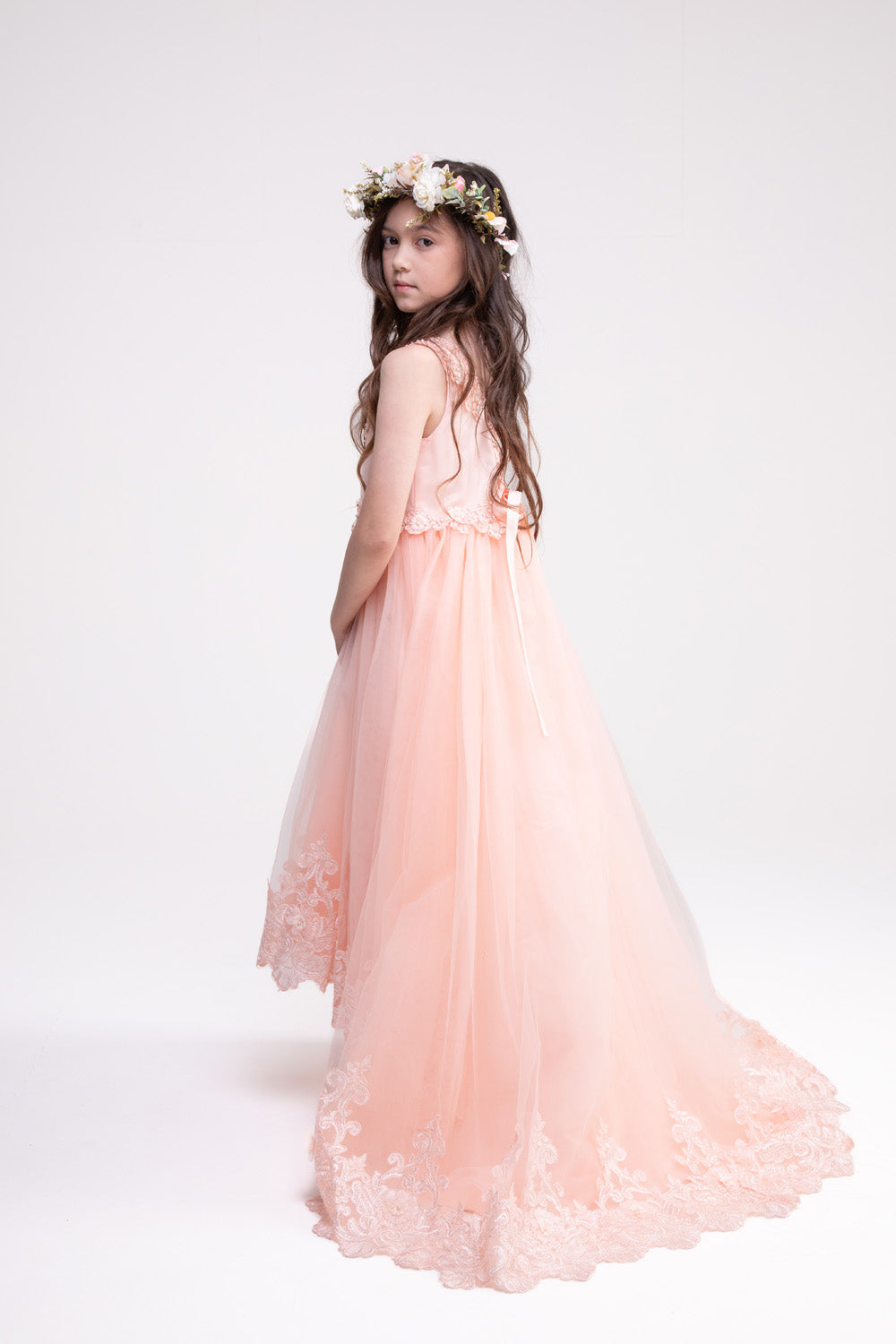 Lace Long Trail Peach Dress