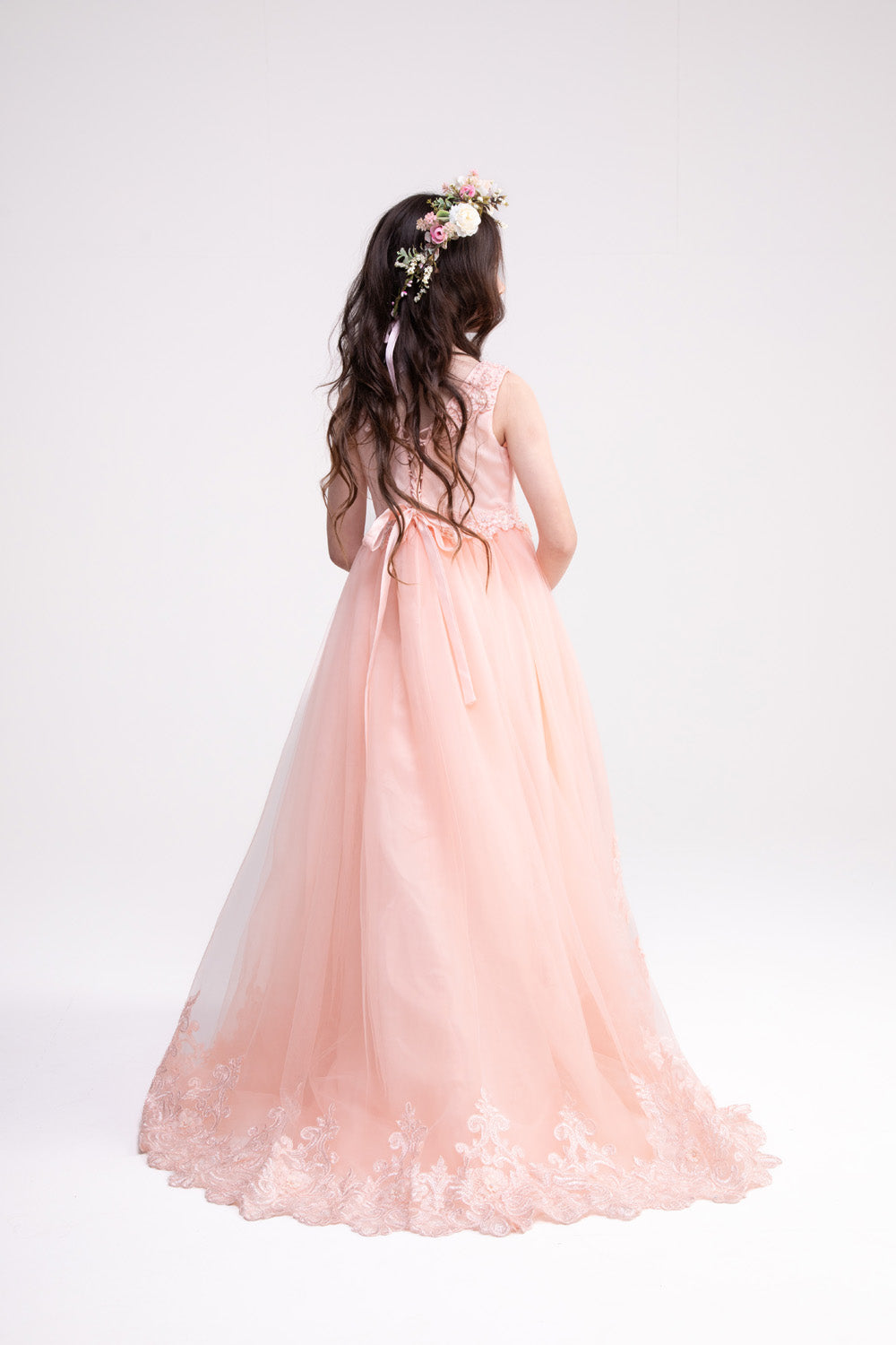 Lace Long Trail Peach Dress