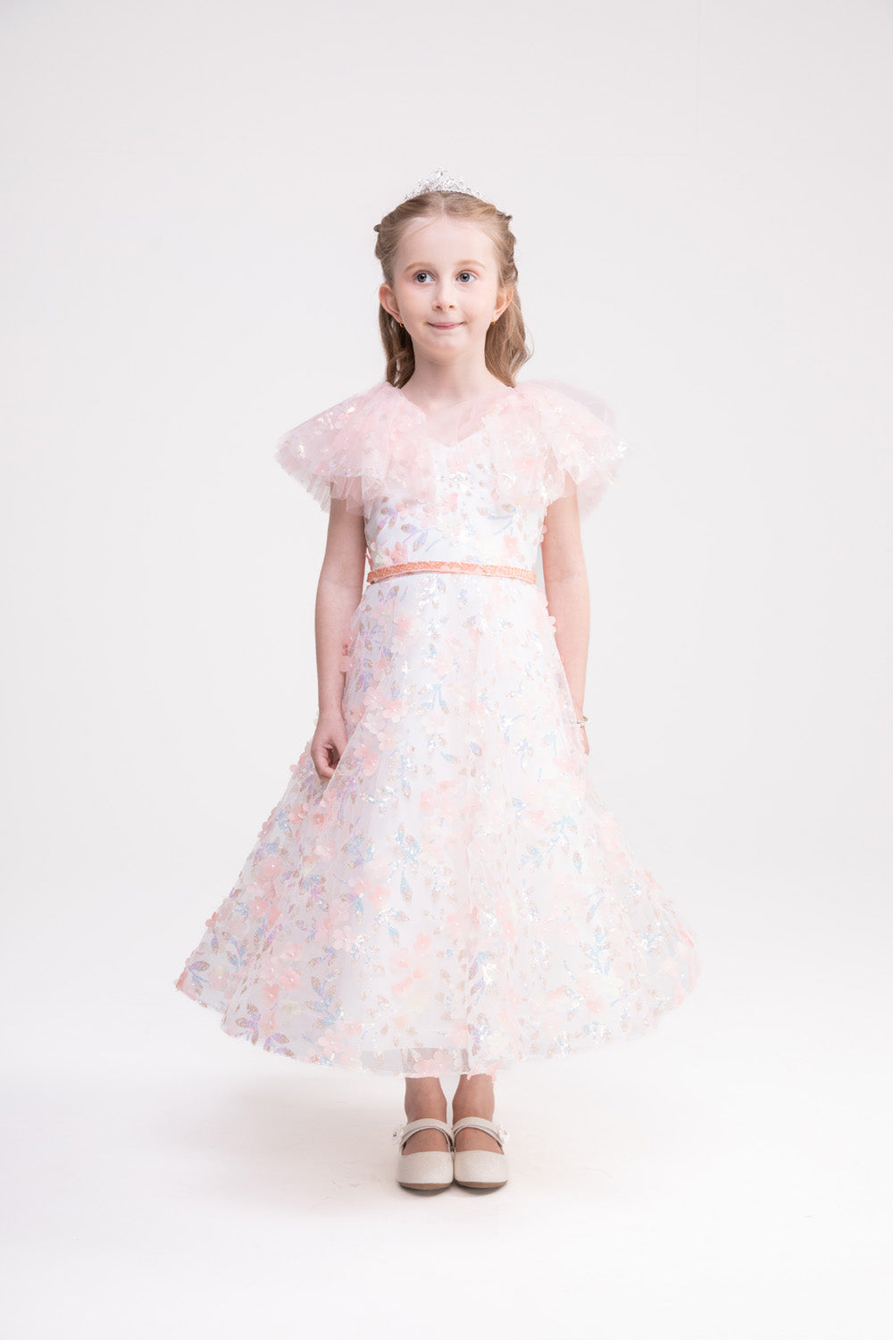 Flower Applique Lace Dress (Pink Hydrangea)