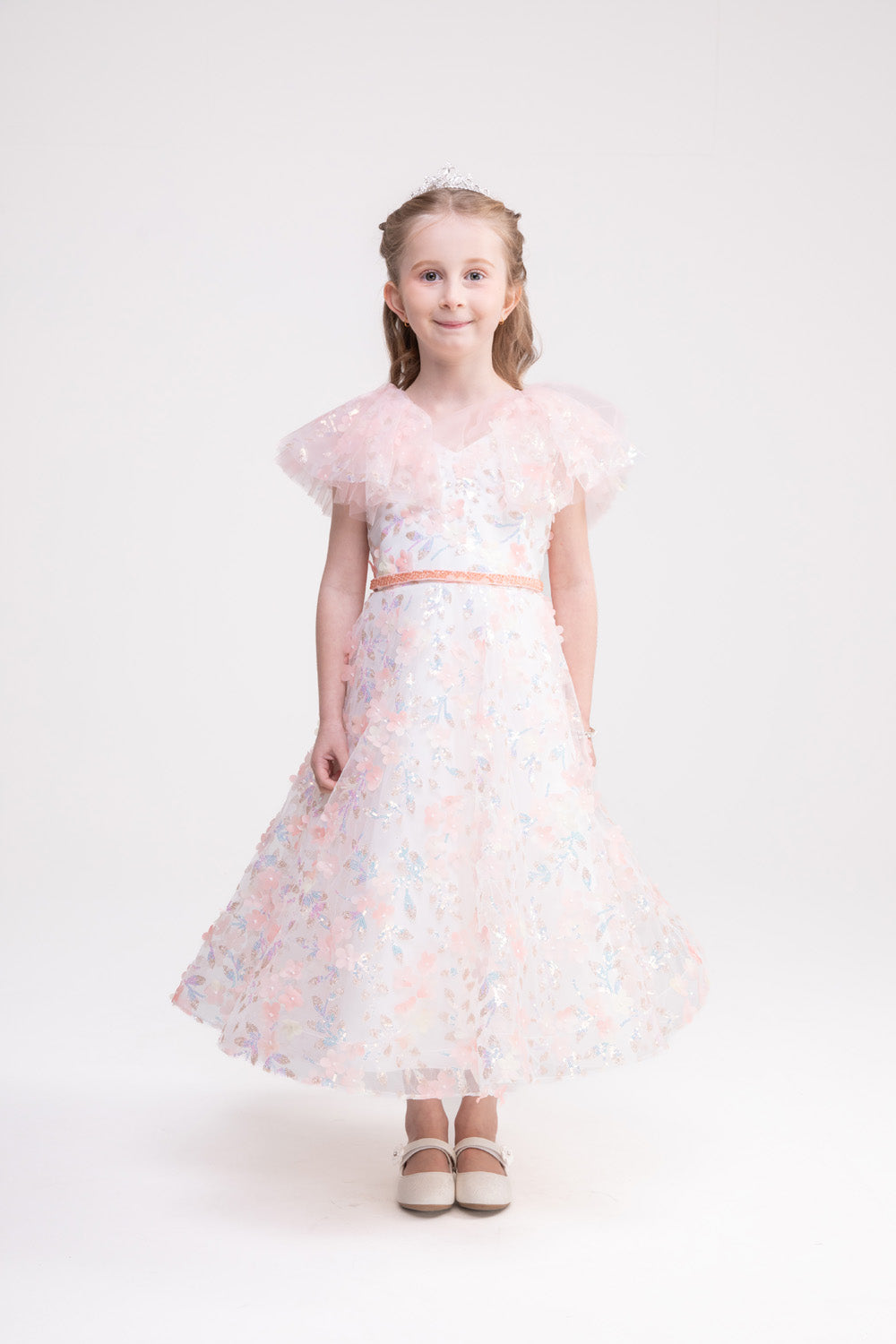 Flower Applique Lace Dress (Pink Hydrangea)