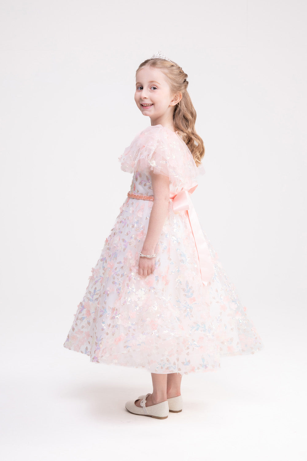 Flower Applique Lace Dress (Pink Hydrangea)