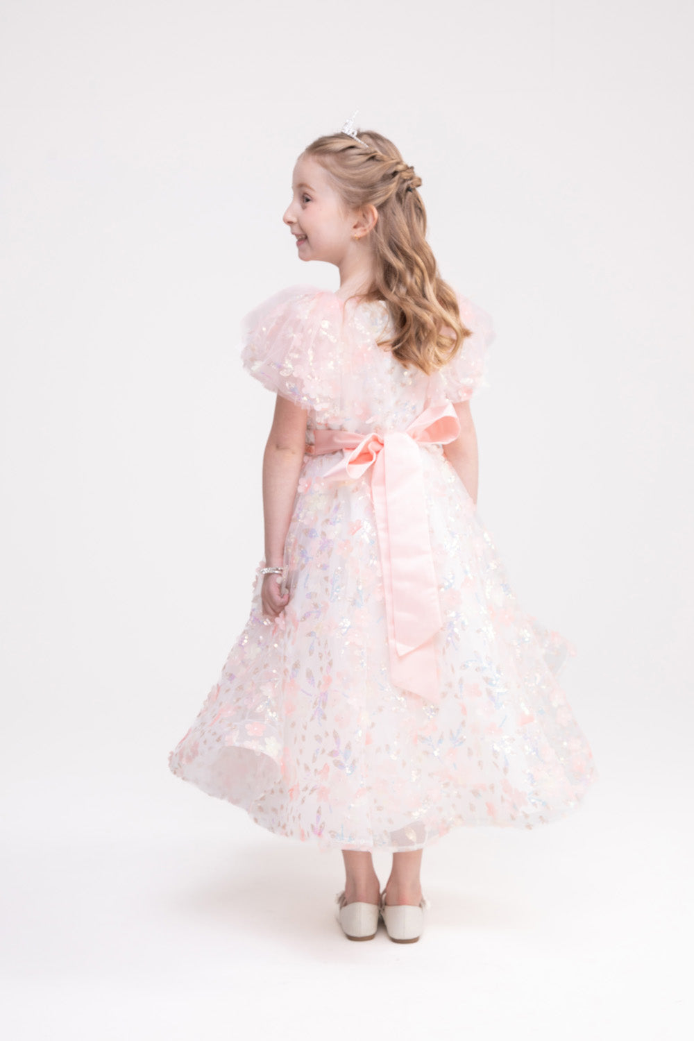 Flower Applique Lace Dress (Pink Hydrangea)