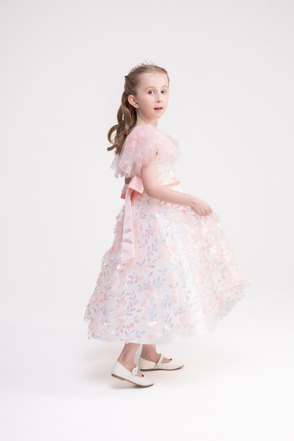 Flower Applique Lace Dress (Pink Hydrangea)