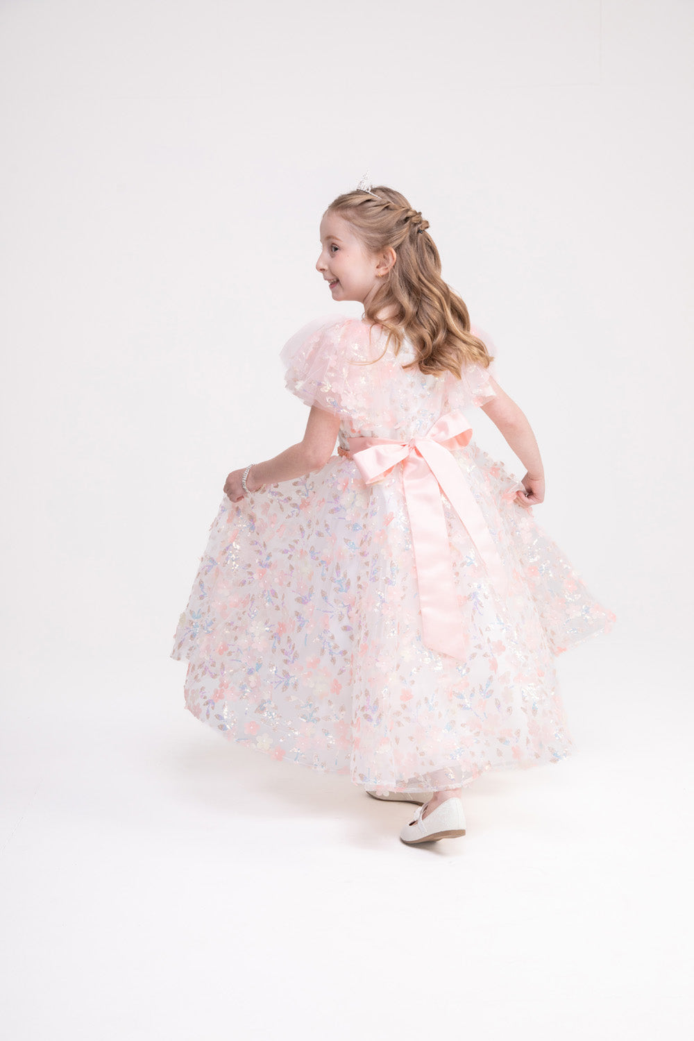 Flower Applique Lace Dress (Pink Hydrangea)