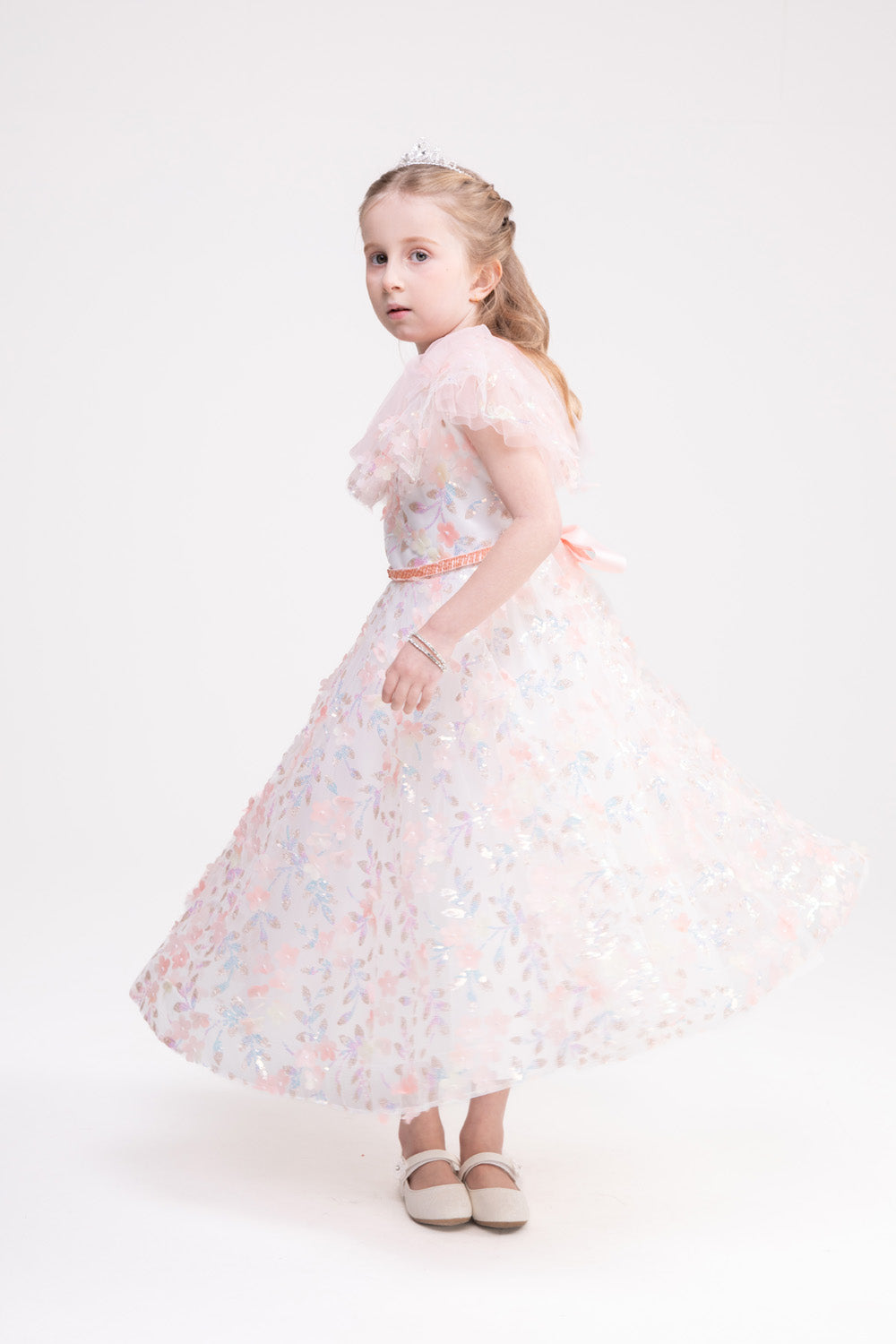 Flower Applique Lace Dress (Pink Hydrangea)