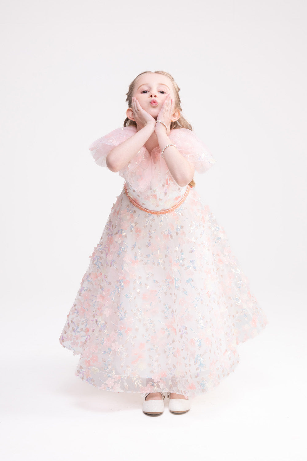 Flower Applique Lace Dress (Pink Hydrangea)