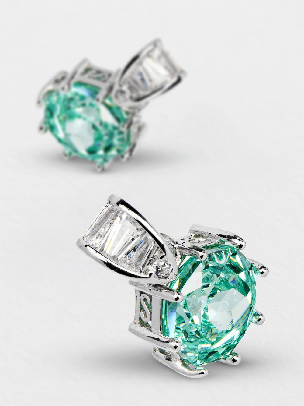 Aqua Baguette Sterling Silver Studs