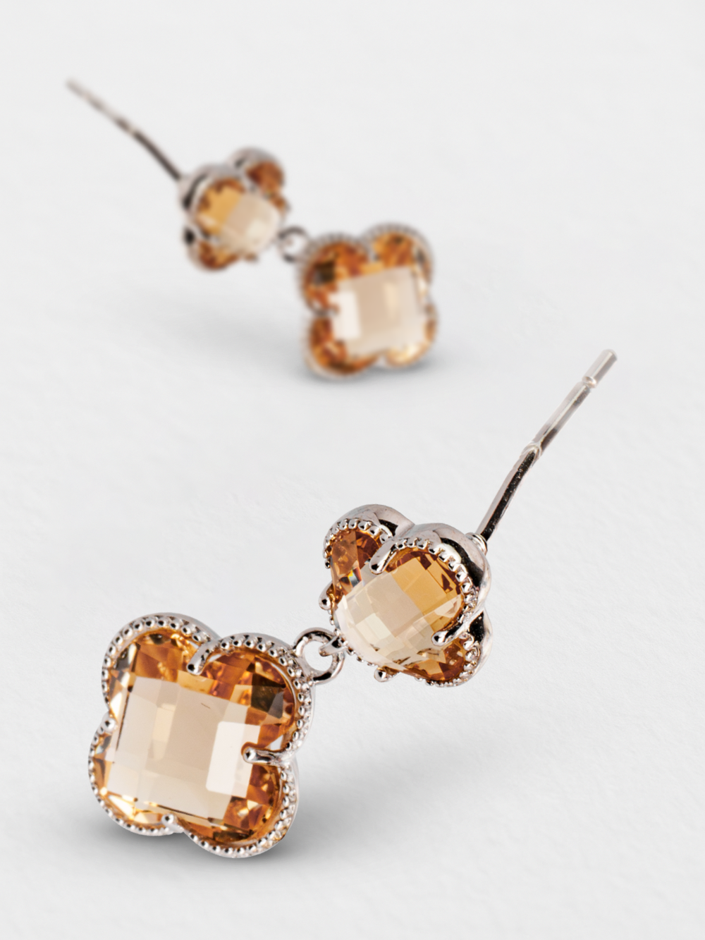 Champagne Clover Drop Sterling Silver Studs
