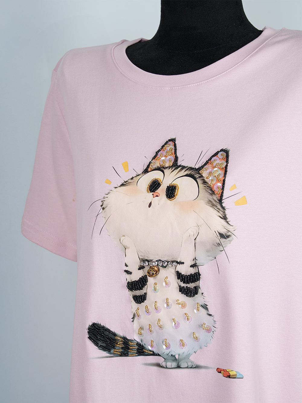 Beaded Cat Charm Tee