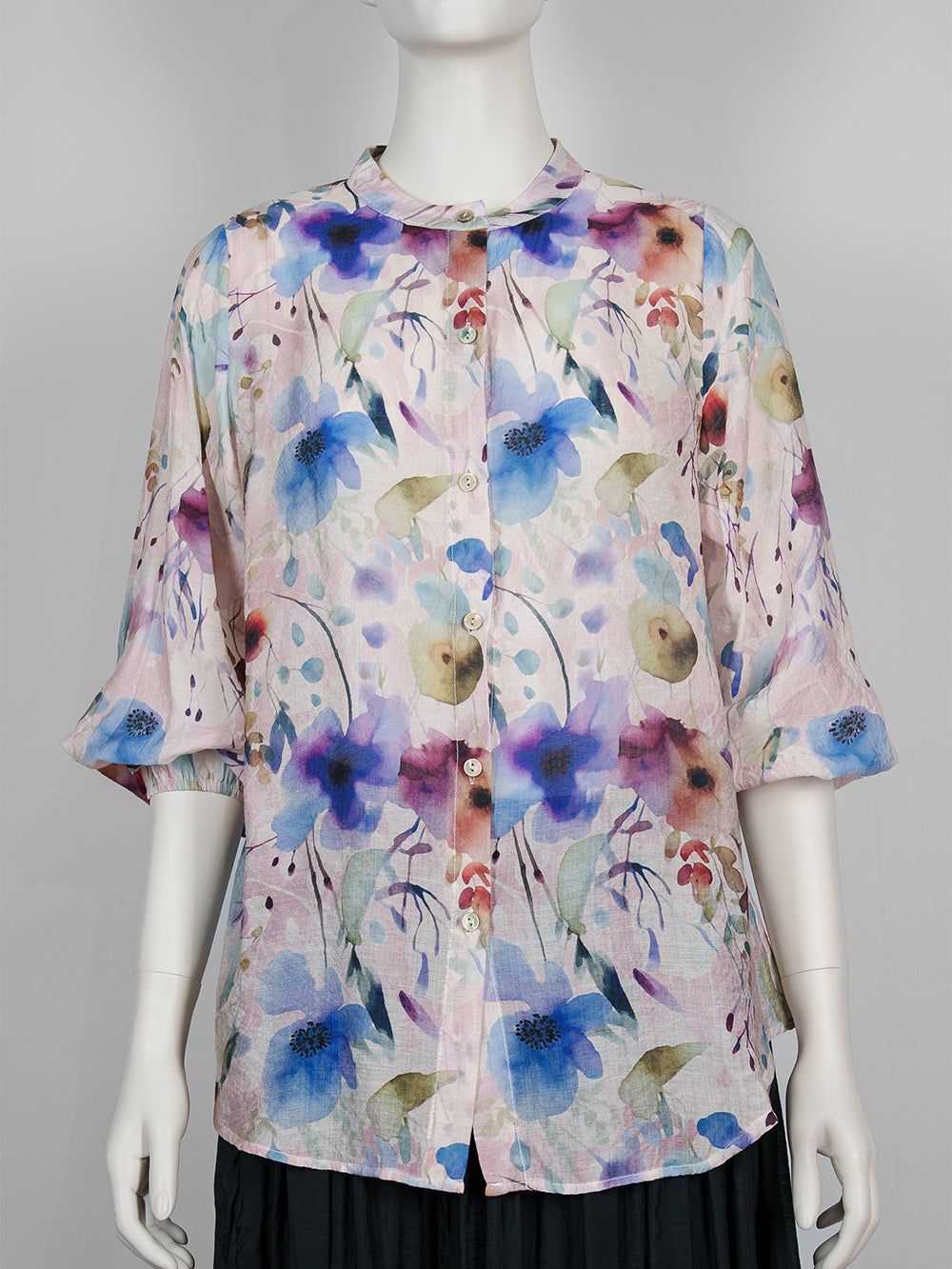 Painterly Print Button Blouse