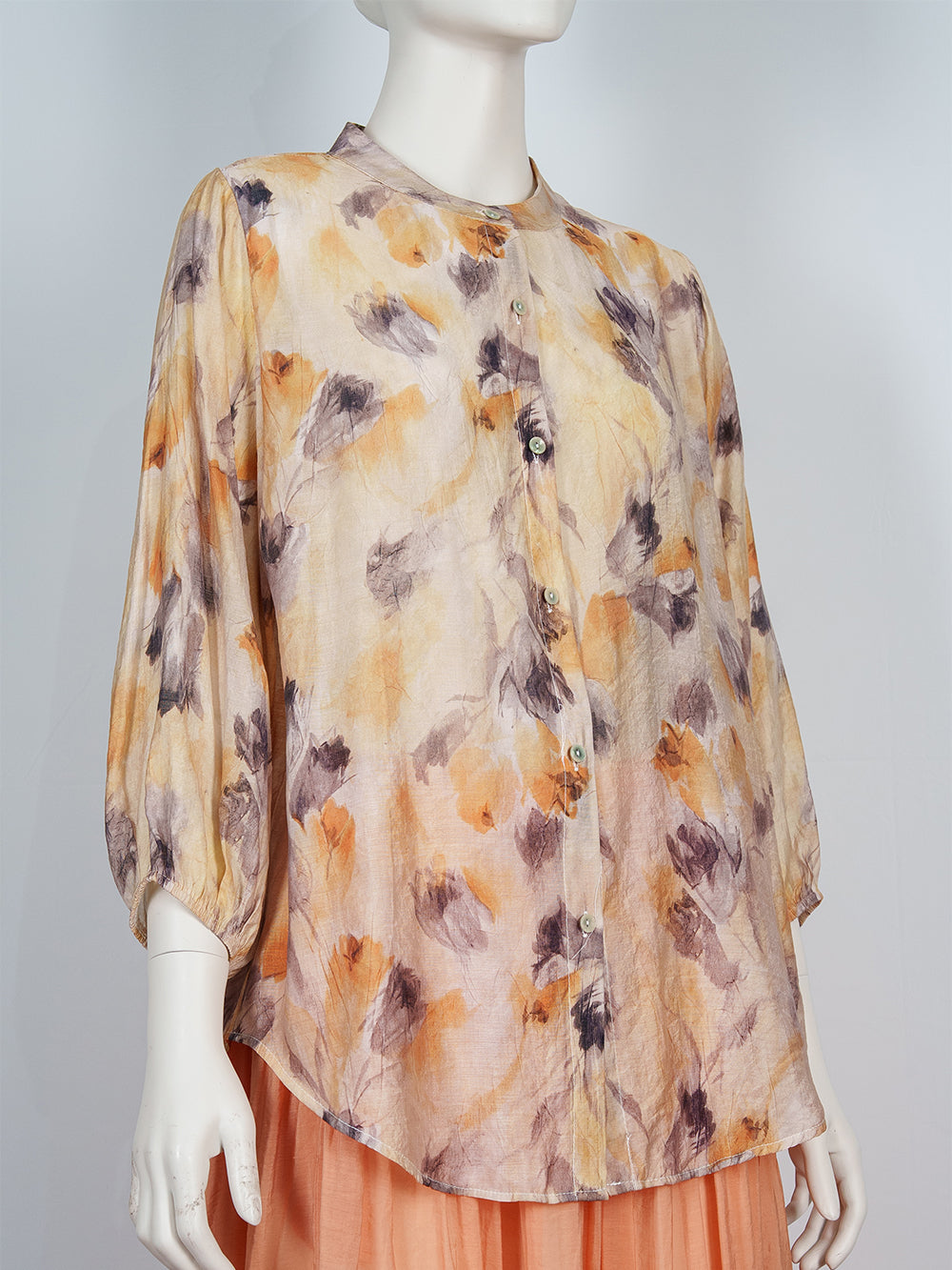 Painterly Print Button Blouse