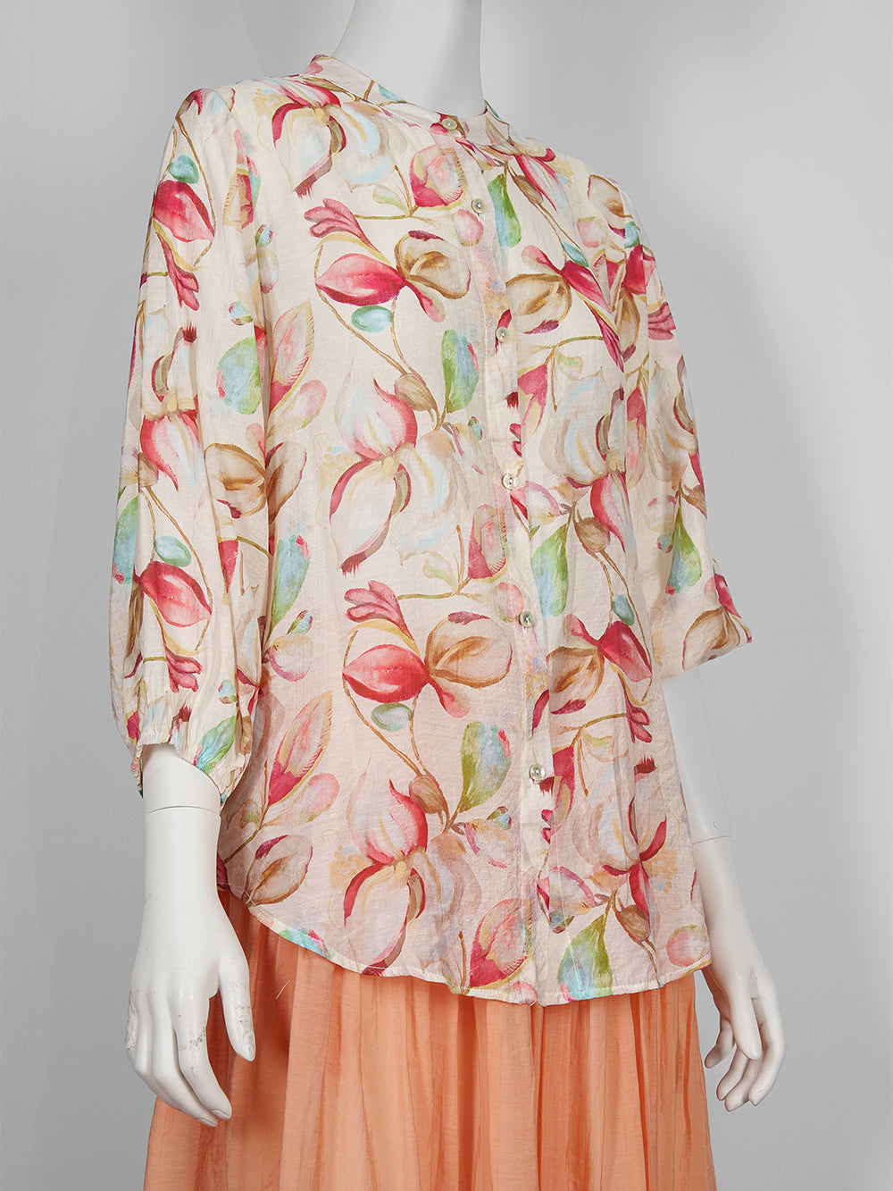 Painterly Print Button Blouse