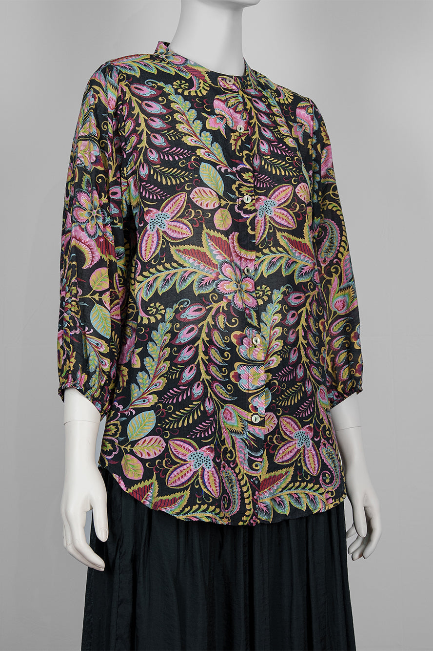Painterly Print Button Blouse