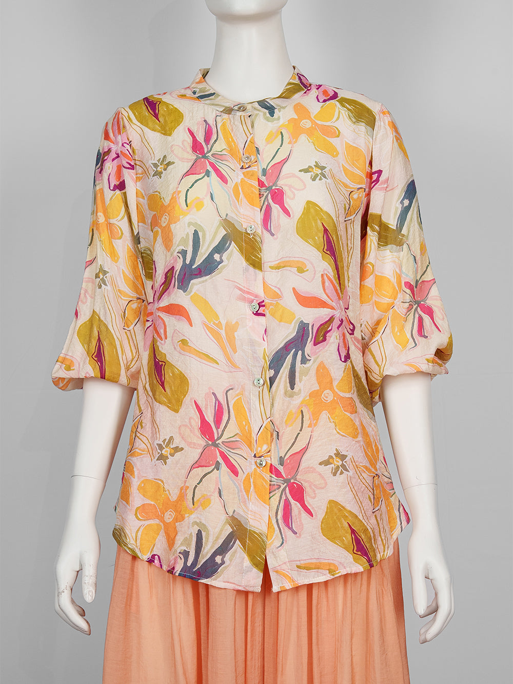 Painterly Print Button Blouse