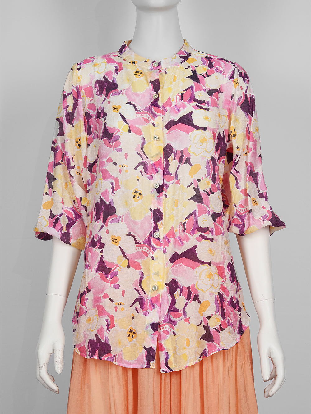 Painterly Print Button Blouse