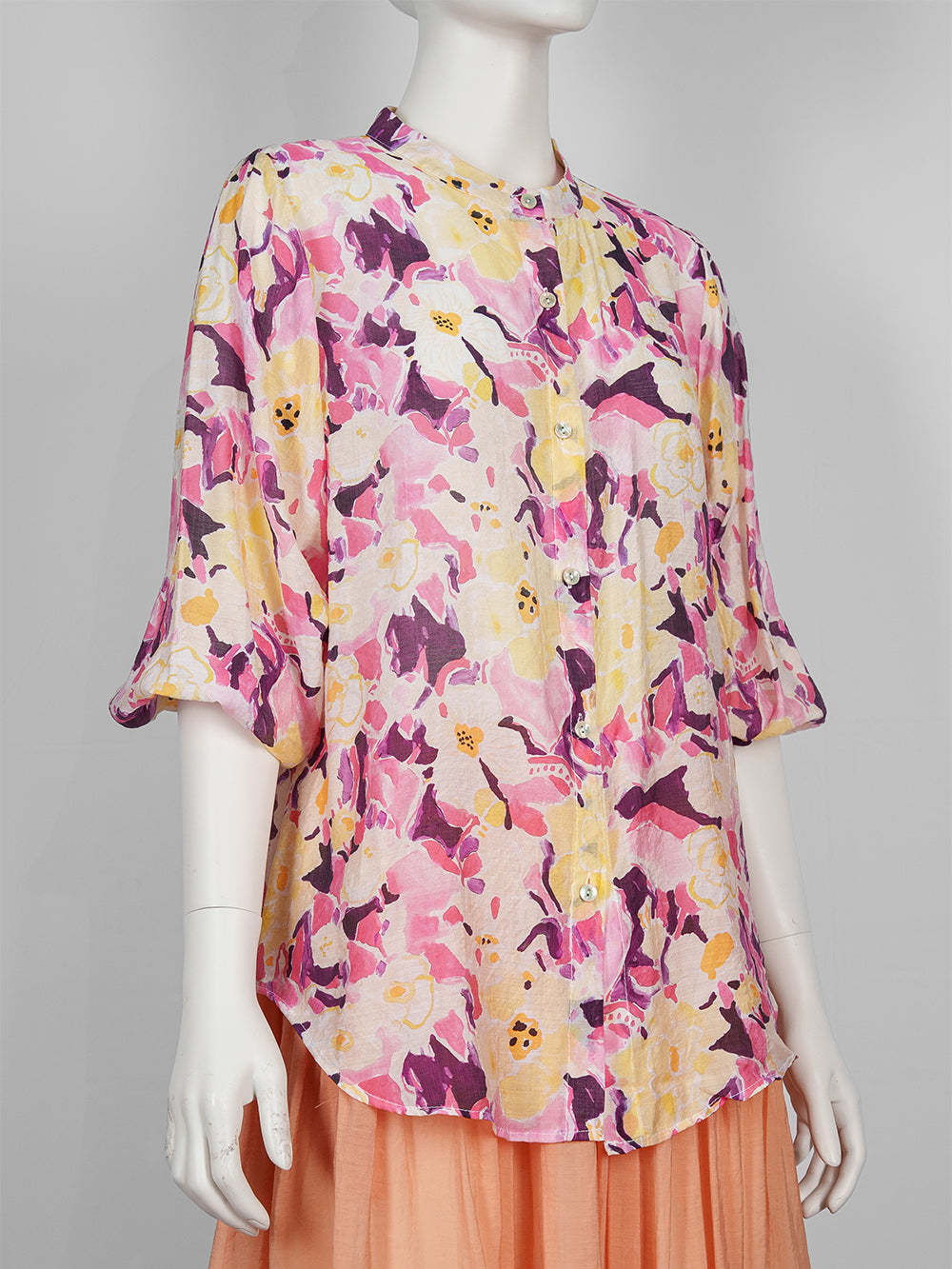 Painterly Print Button Blouse