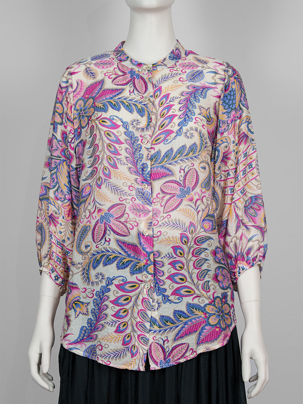 Painterly Print Button Blouse