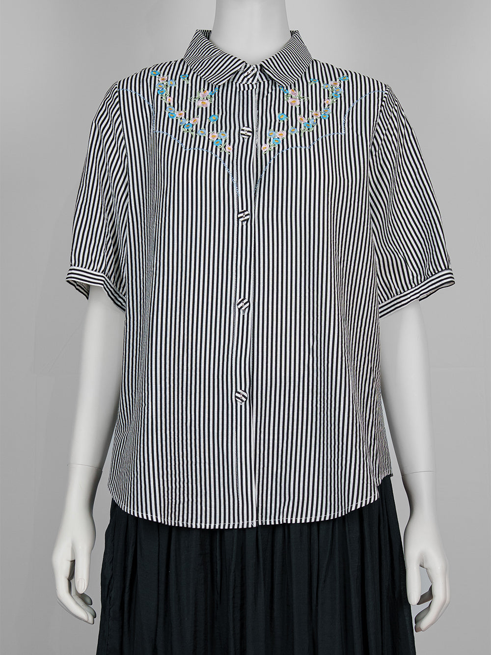 Striped Floral Embroidered Blouse