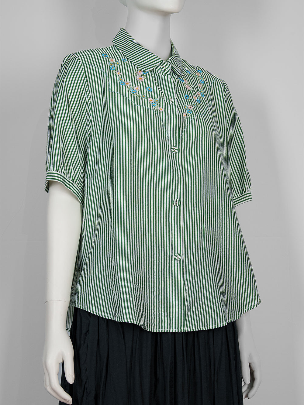 Striped Floral Embroidered Blouse