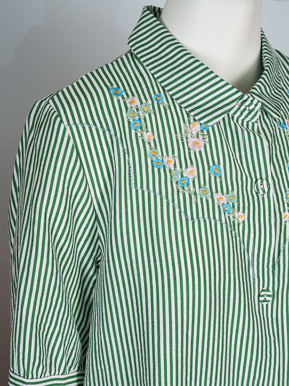 Striped Floral Embroidered Blouse