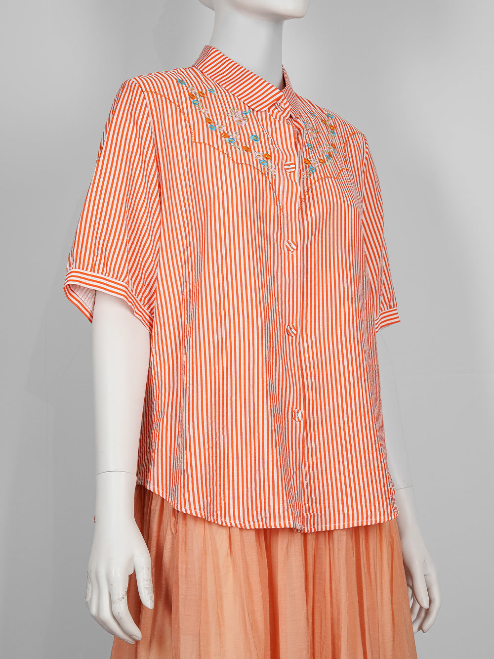 Striped Floral Embroidered Blouse