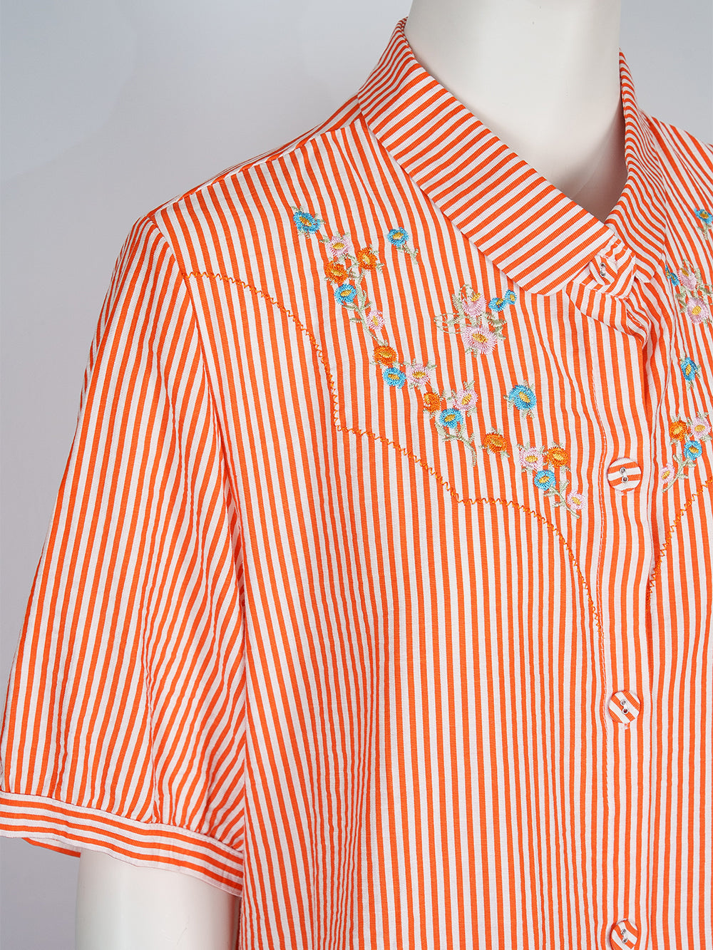 Striped Floral Embroidered Blouse