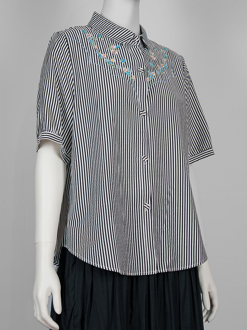 Striped Floral Embroidered Blouse