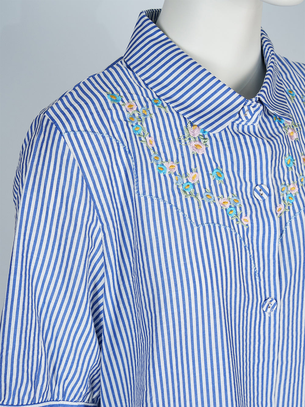 Striped Floral Embroidered Blouse