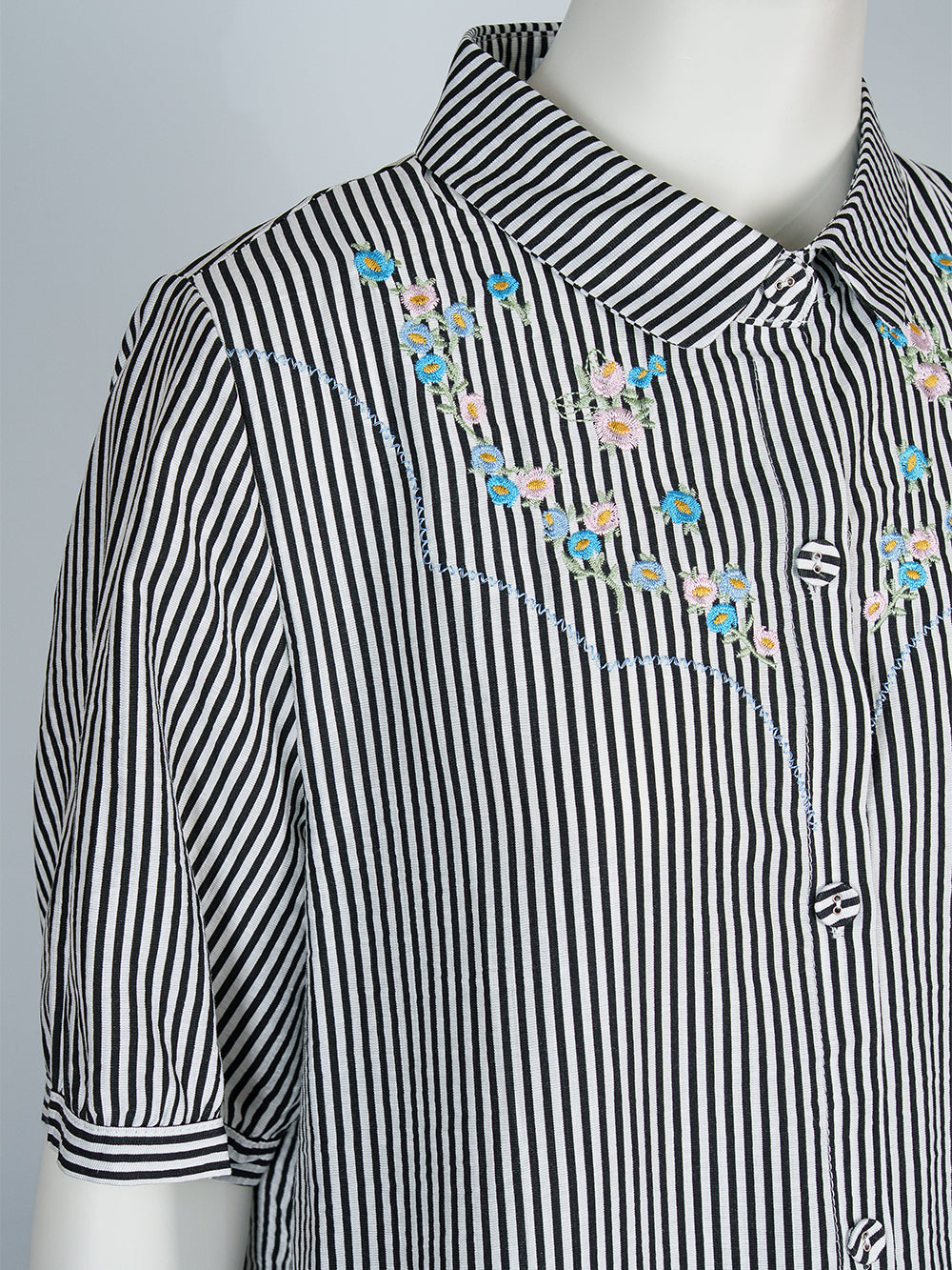 Striped Floral Embroidered Blouse