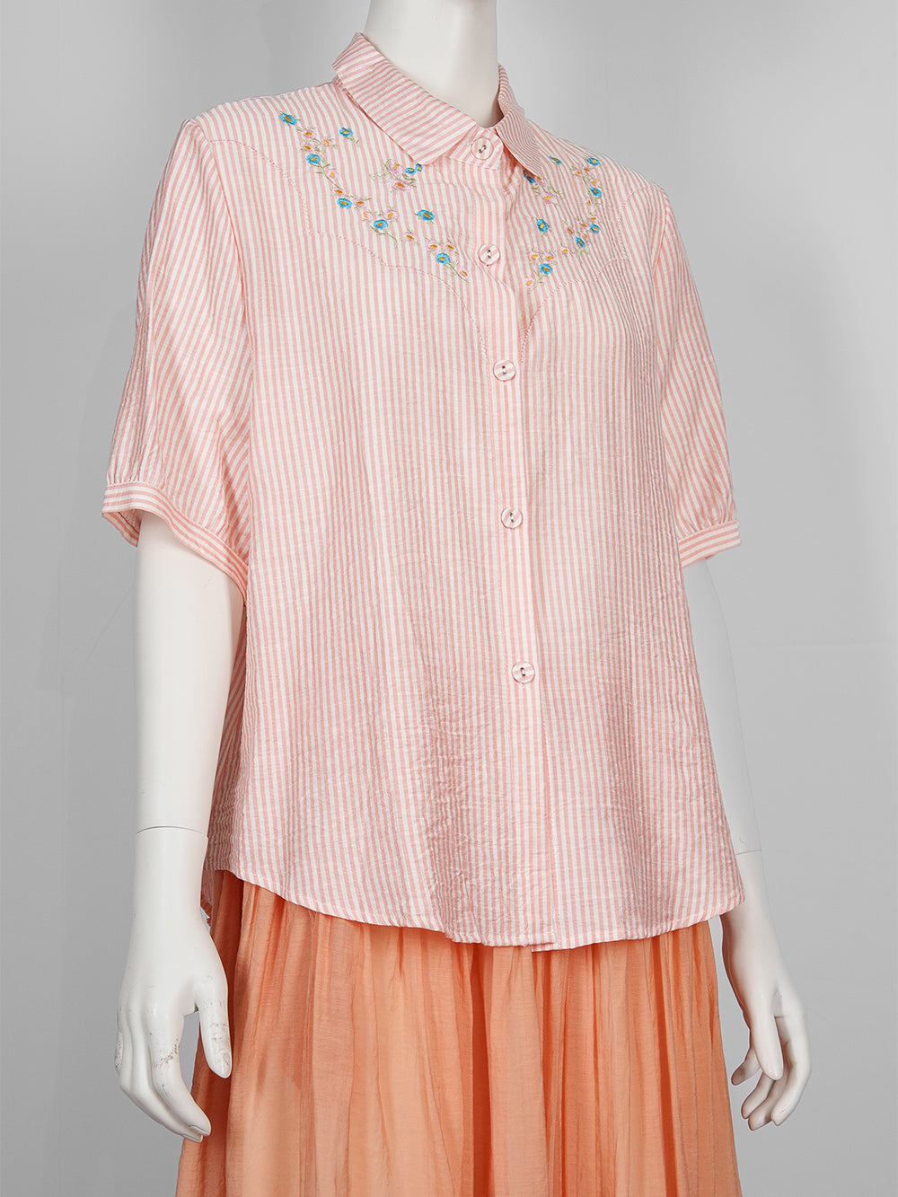 Striped Floral Embroidered Blouse