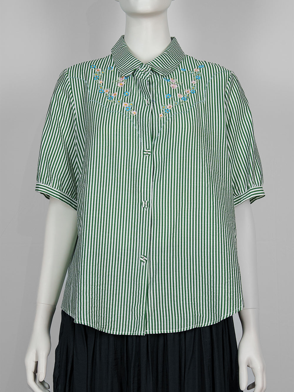 Striped Floral Embroidered Blouse