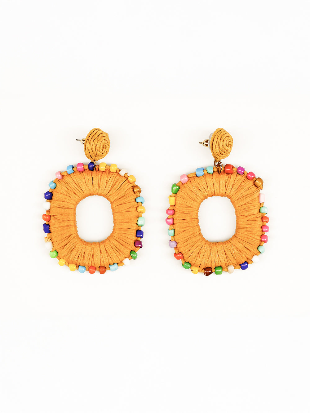 Beaded Oval Raffia Earrings