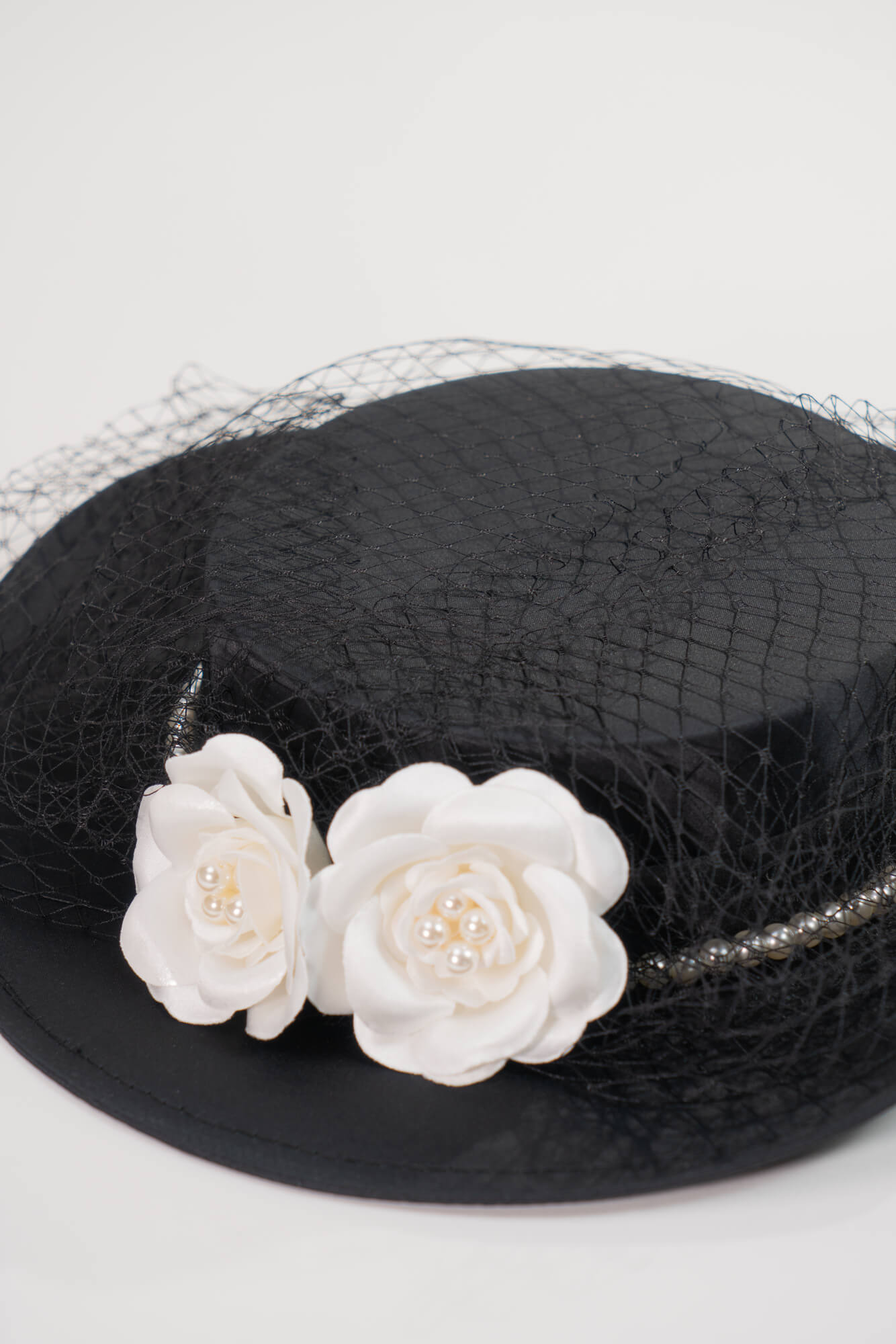 Boater Hat with Pearls & Flowers