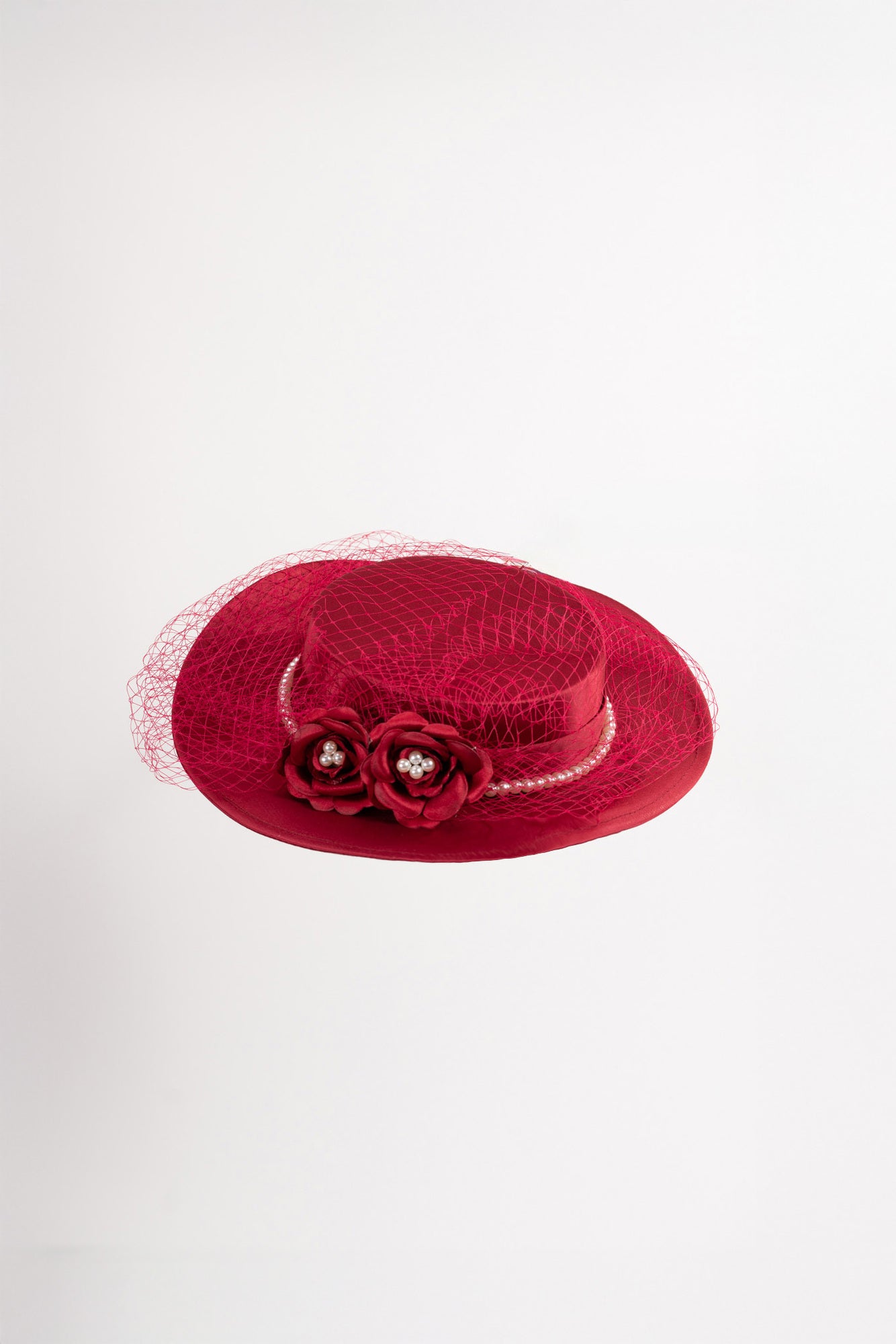 Boater Hat with Pearls & Flowers