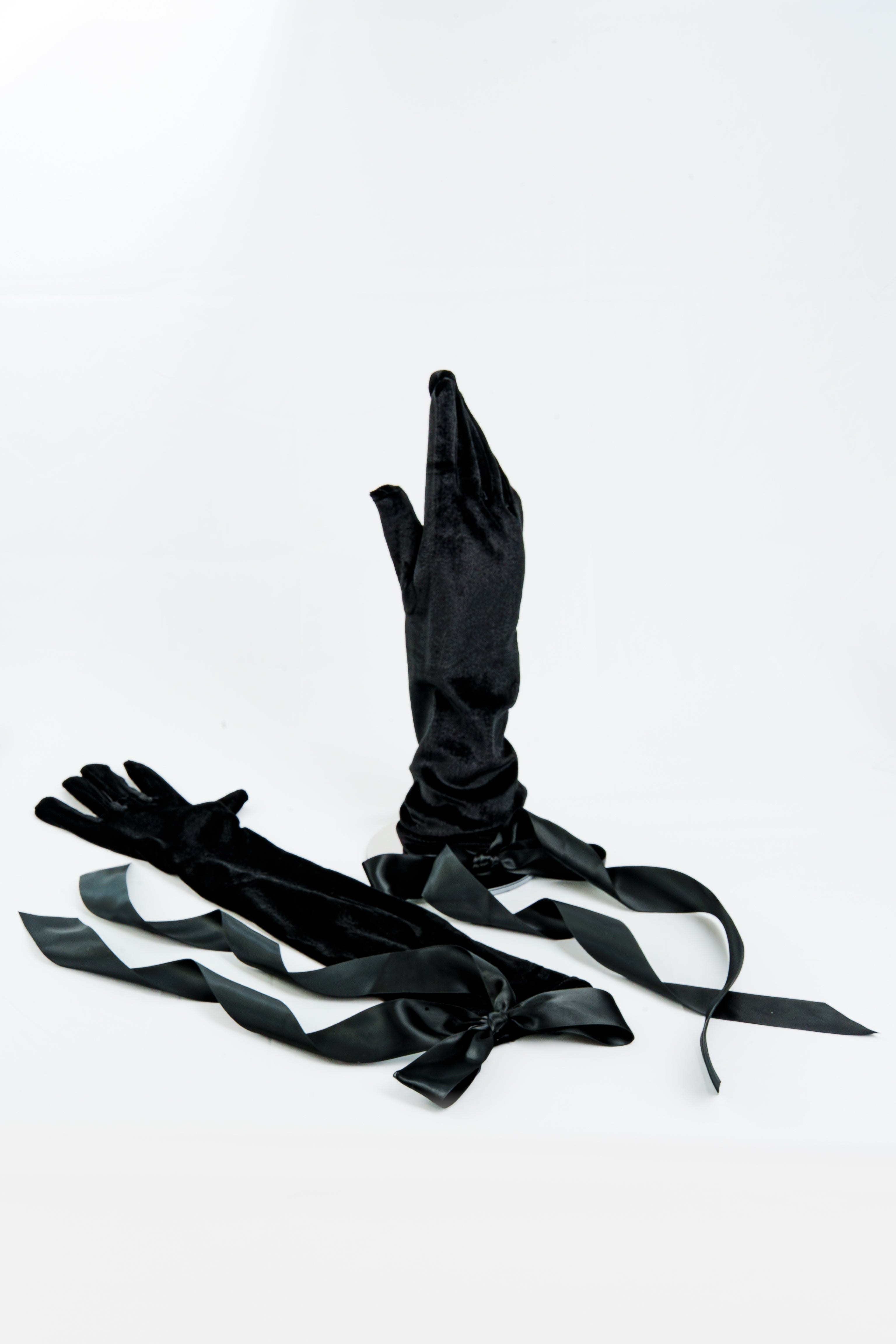 Black Velvet Arm Gloves with Satin Bow Detail