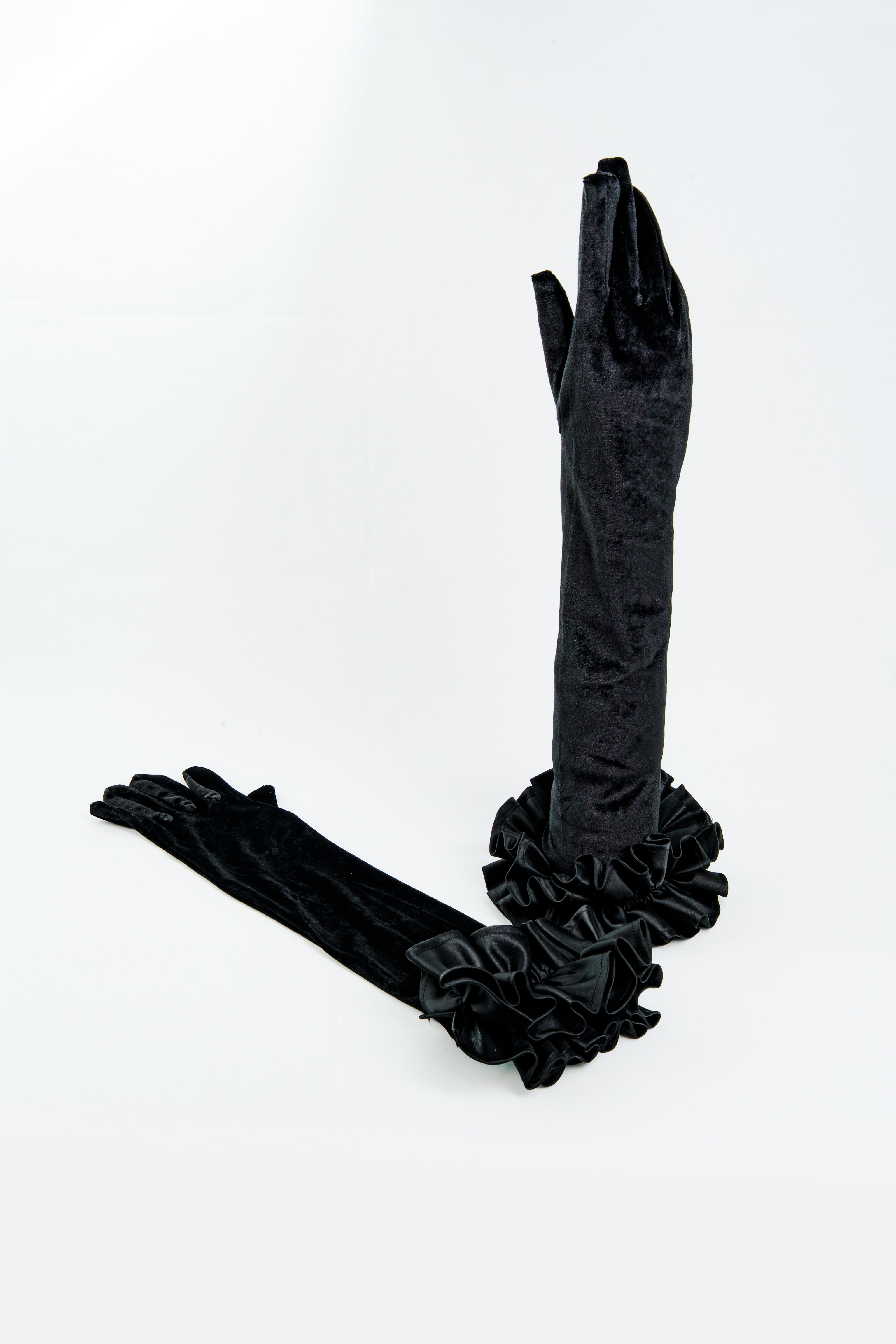 Velvet Opera Gloves with Ruffled Satin Cuffs
