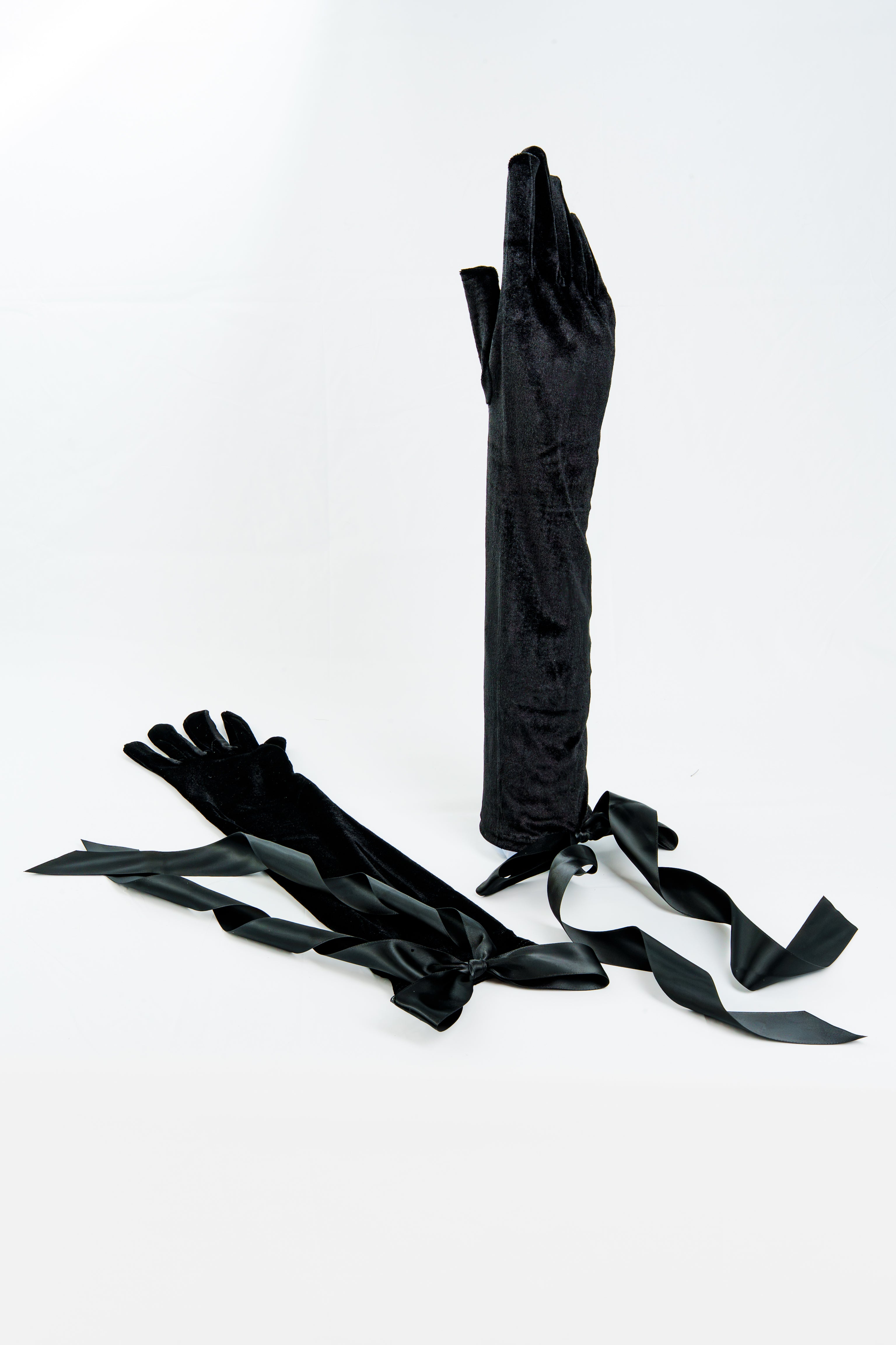 Black Velvet Arm Gloves with Satin Bow Detail