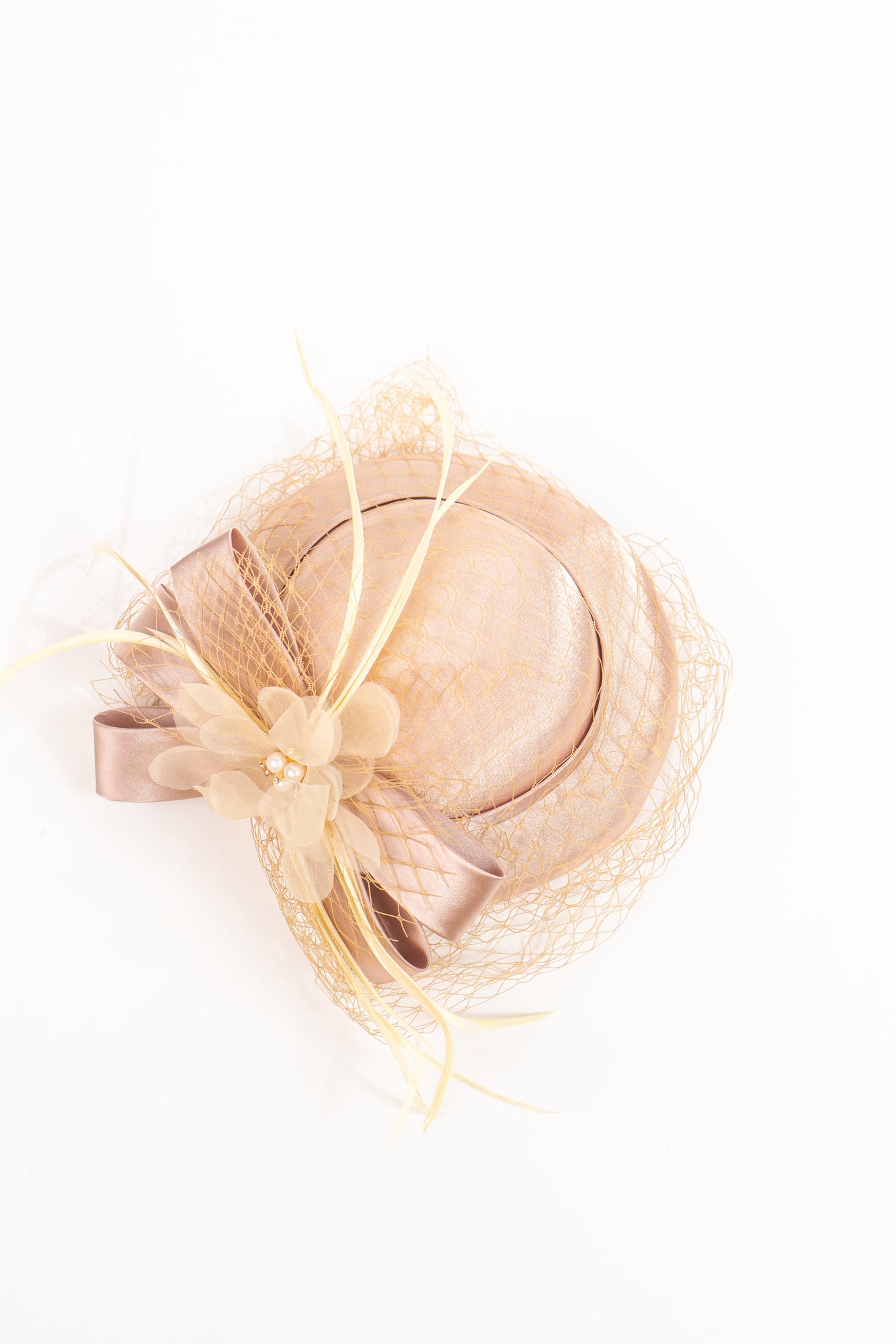 Delicate Pearls & Feathers Hat
